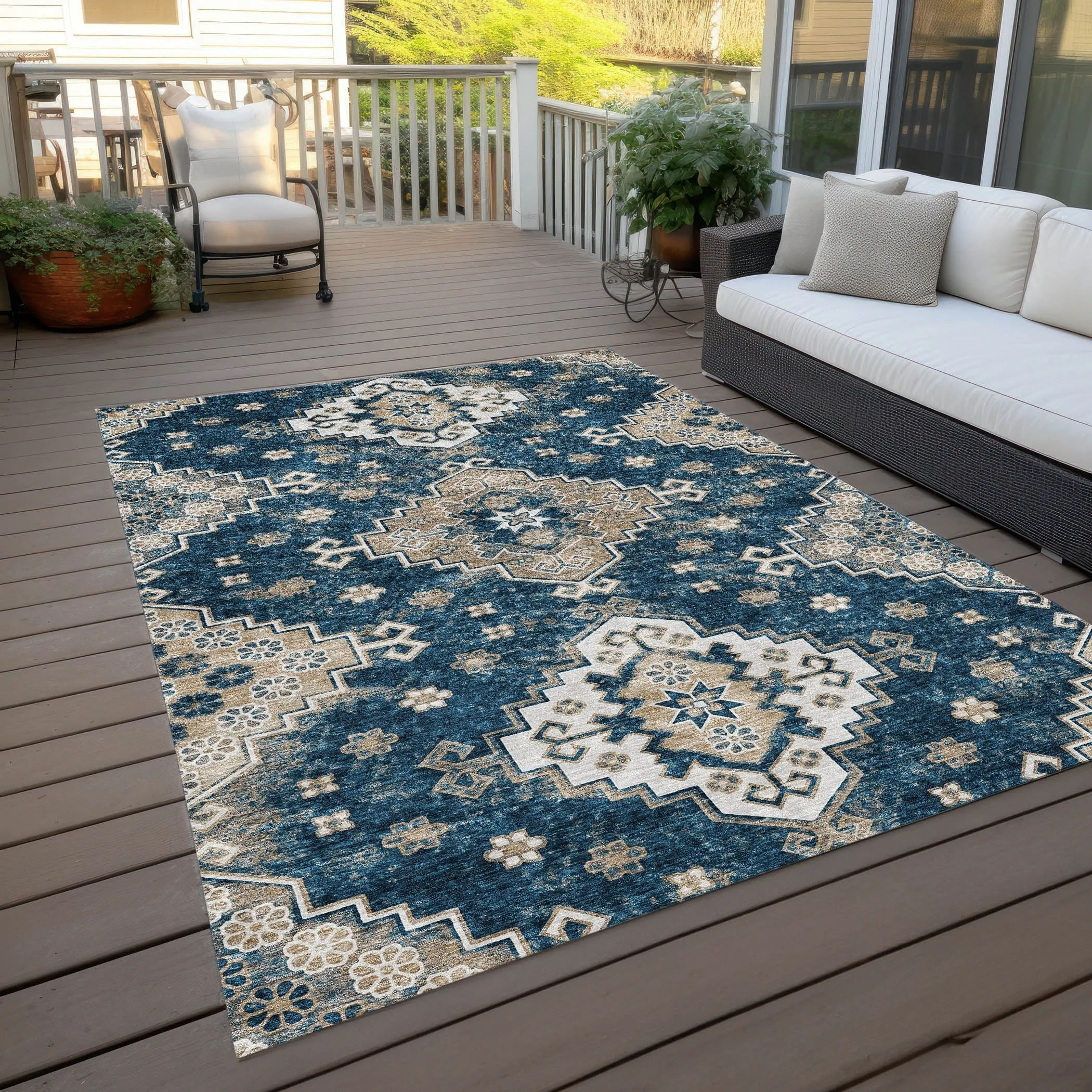Machine Washable Indoor/ Outdoor Chantille Boho Tribal Rug