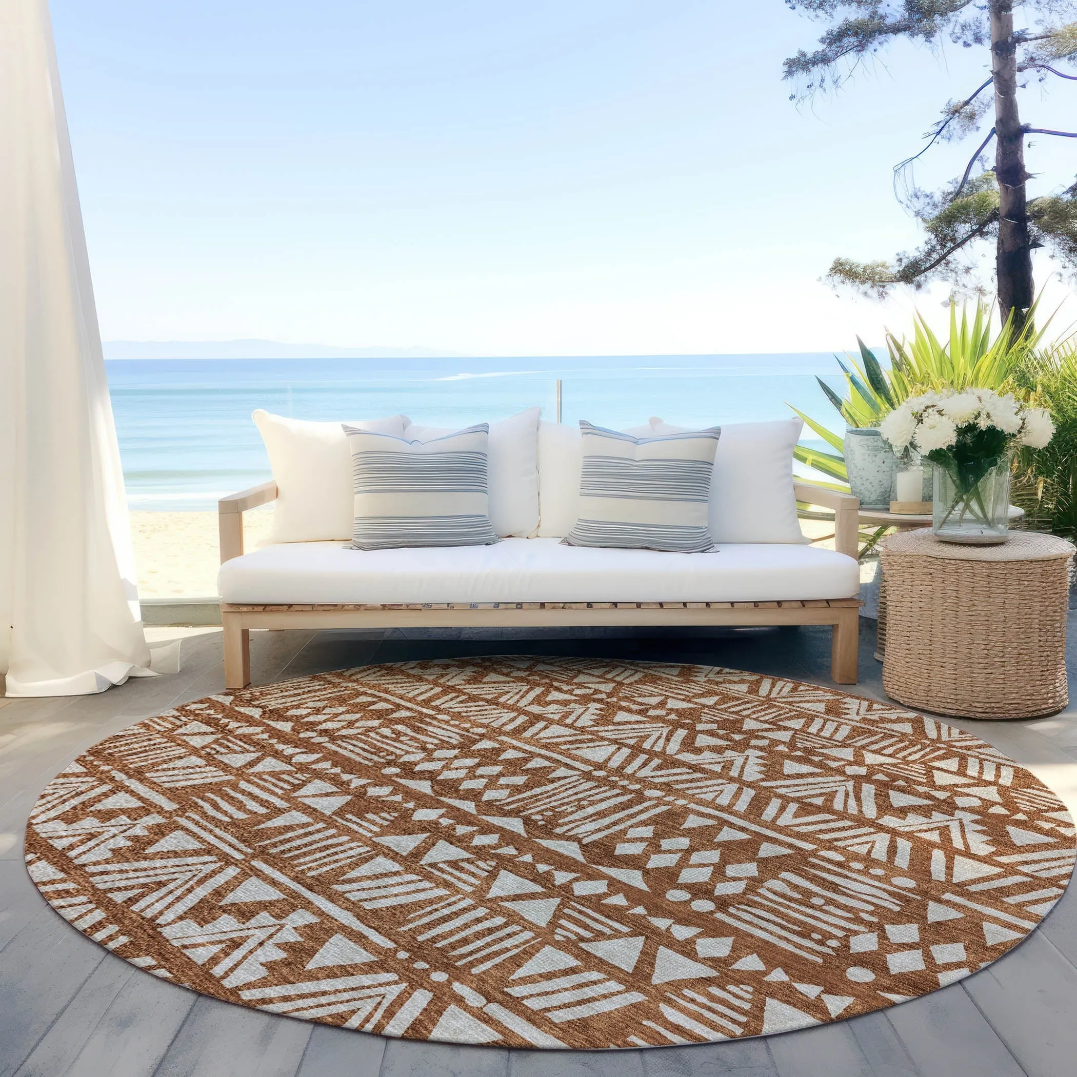 Machine Washable Indoor/ Outdoor Chantille Boho Tribal Rug