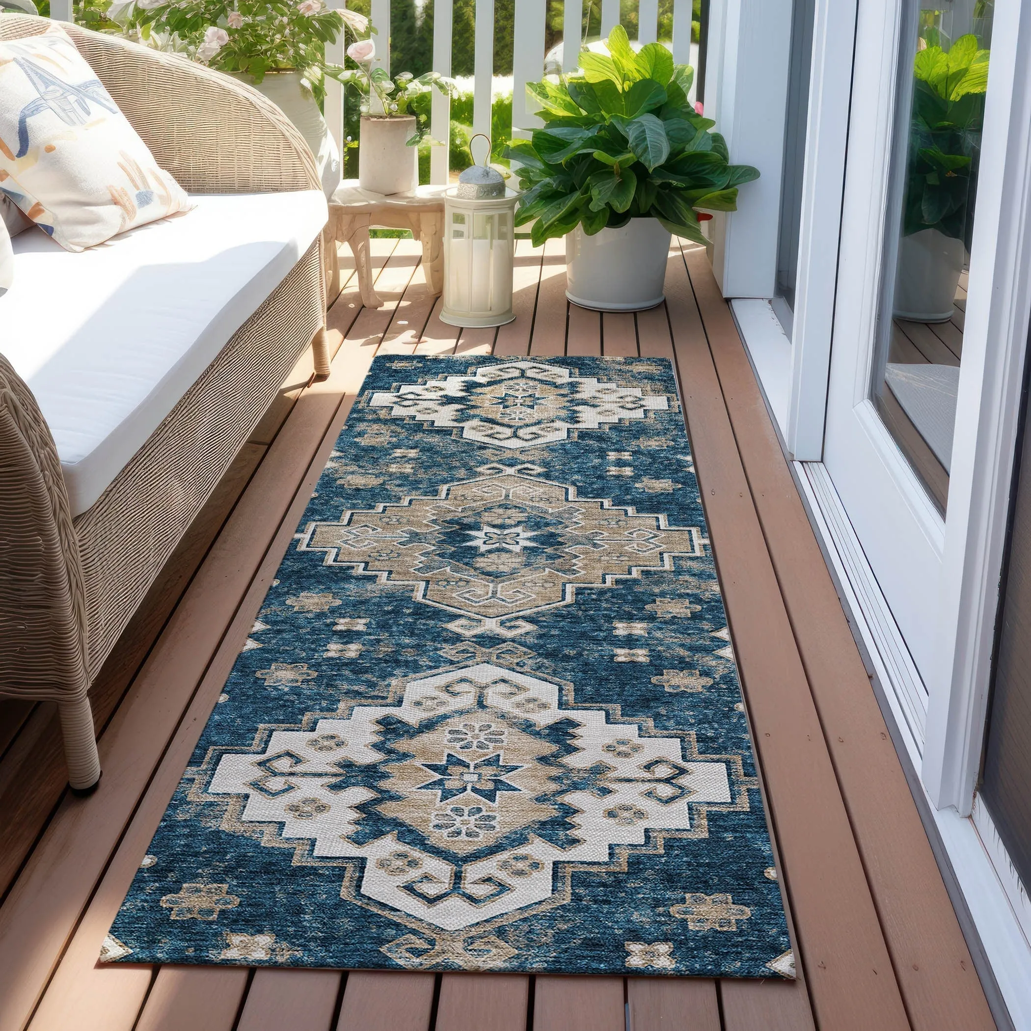 Machine Washable Indoor/ Outdoor Chantille Boho Tribal Rug
