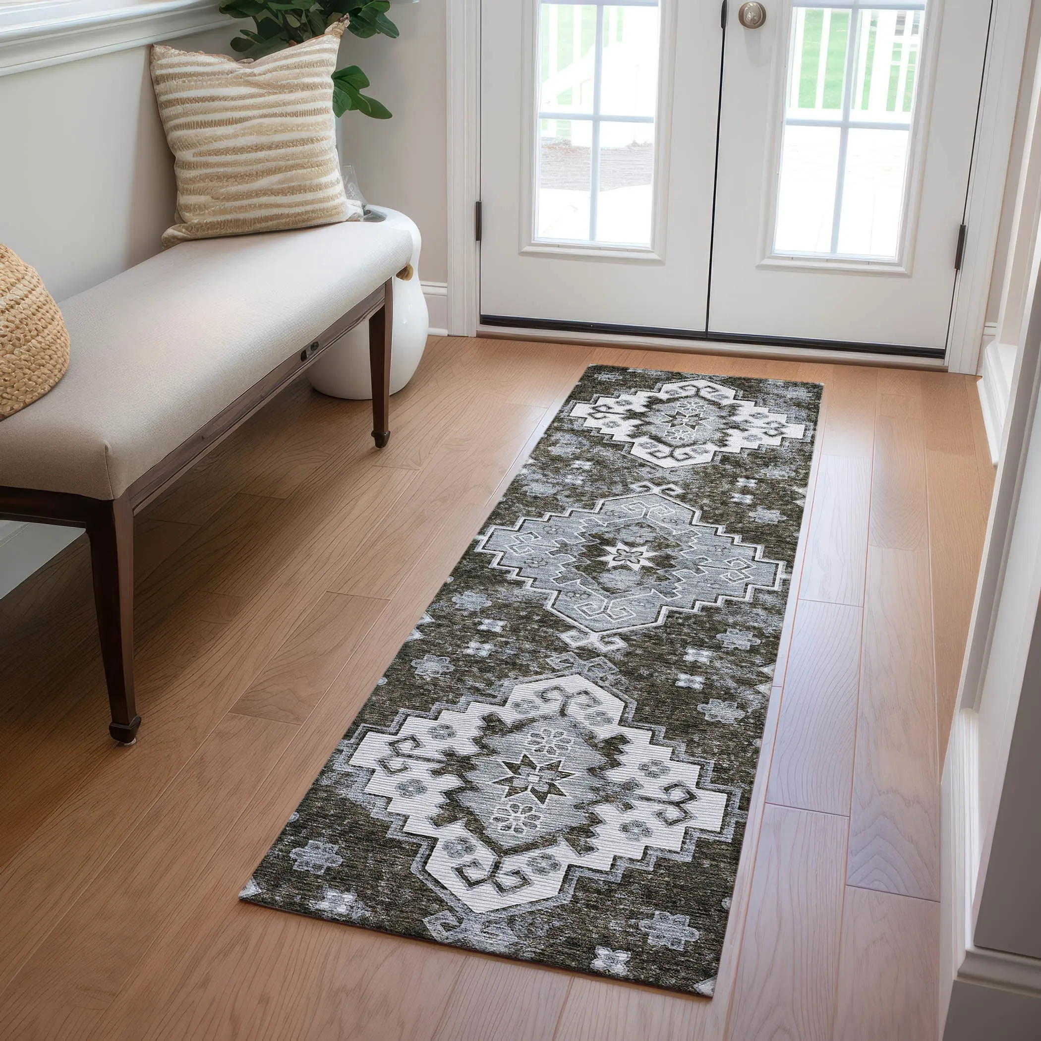 Machine Washable Indoor/ Outdoor Chantille Boho Tribal Rug