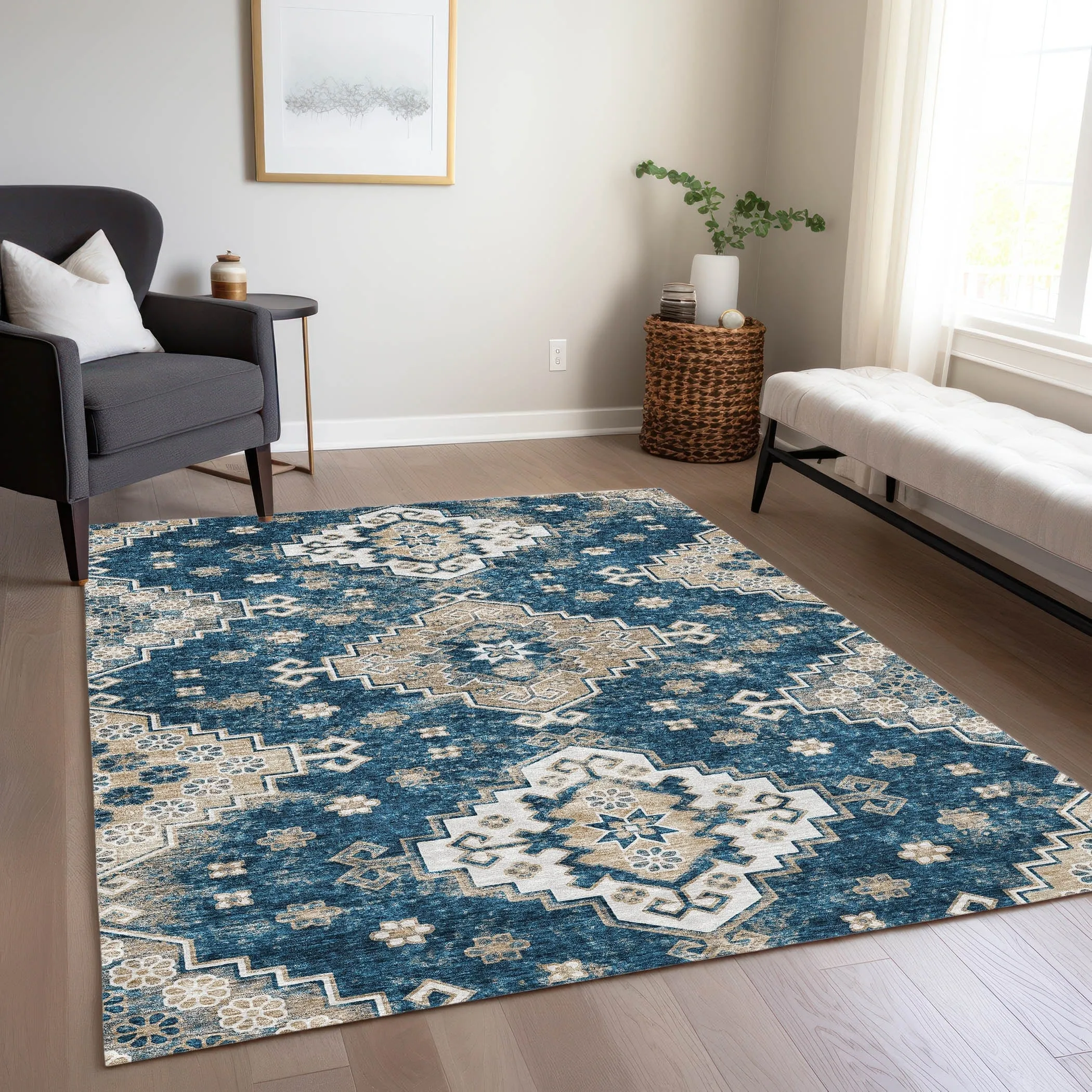 Machine Washable Indoor/ Outdoor Chantille Boho Tribal Rug