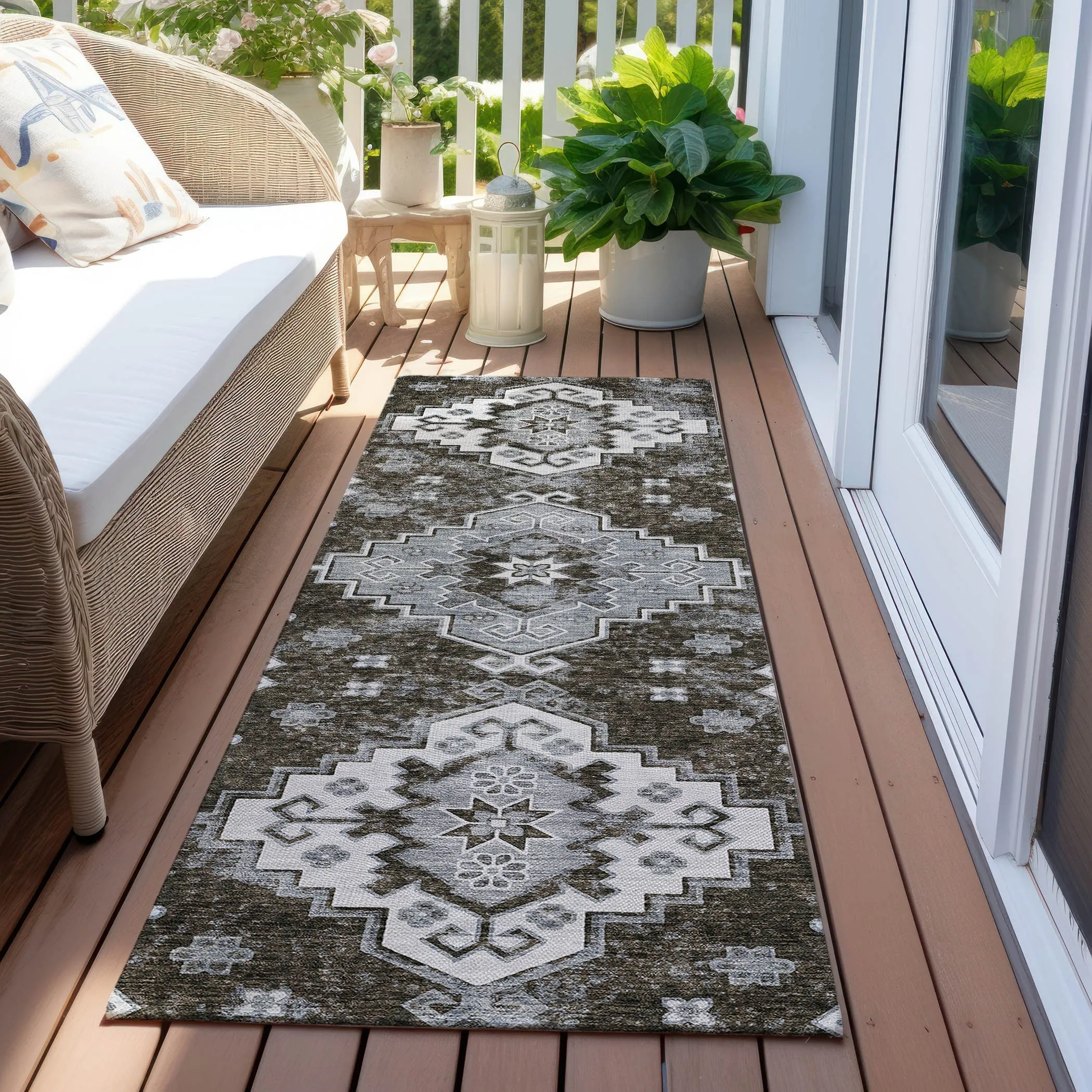 Machine Washable Indoor/ Outdoor Chantille Boho Tribal Rug