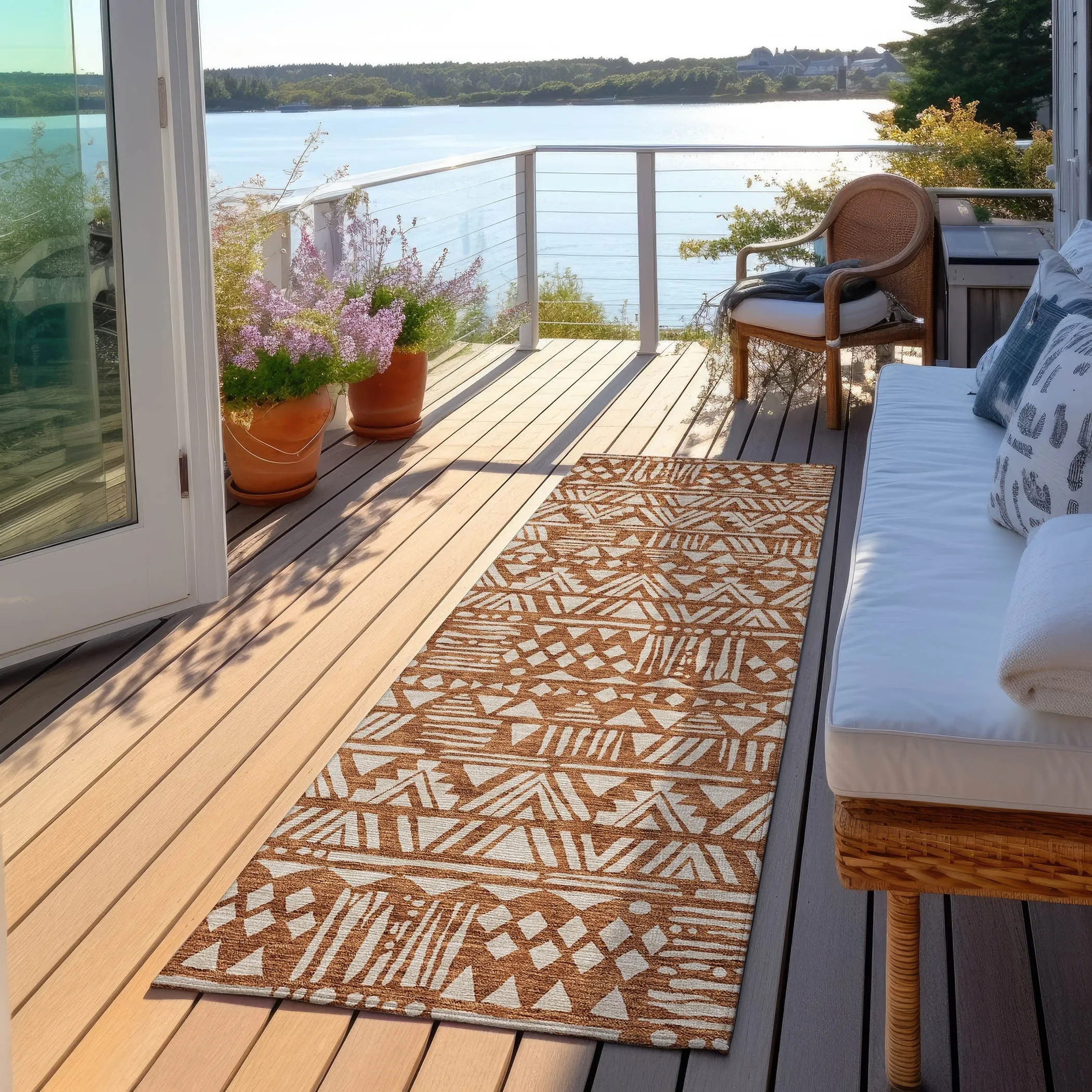 Machine Washable Indoor/ Outdoor Chantille Boho Tribal Rug