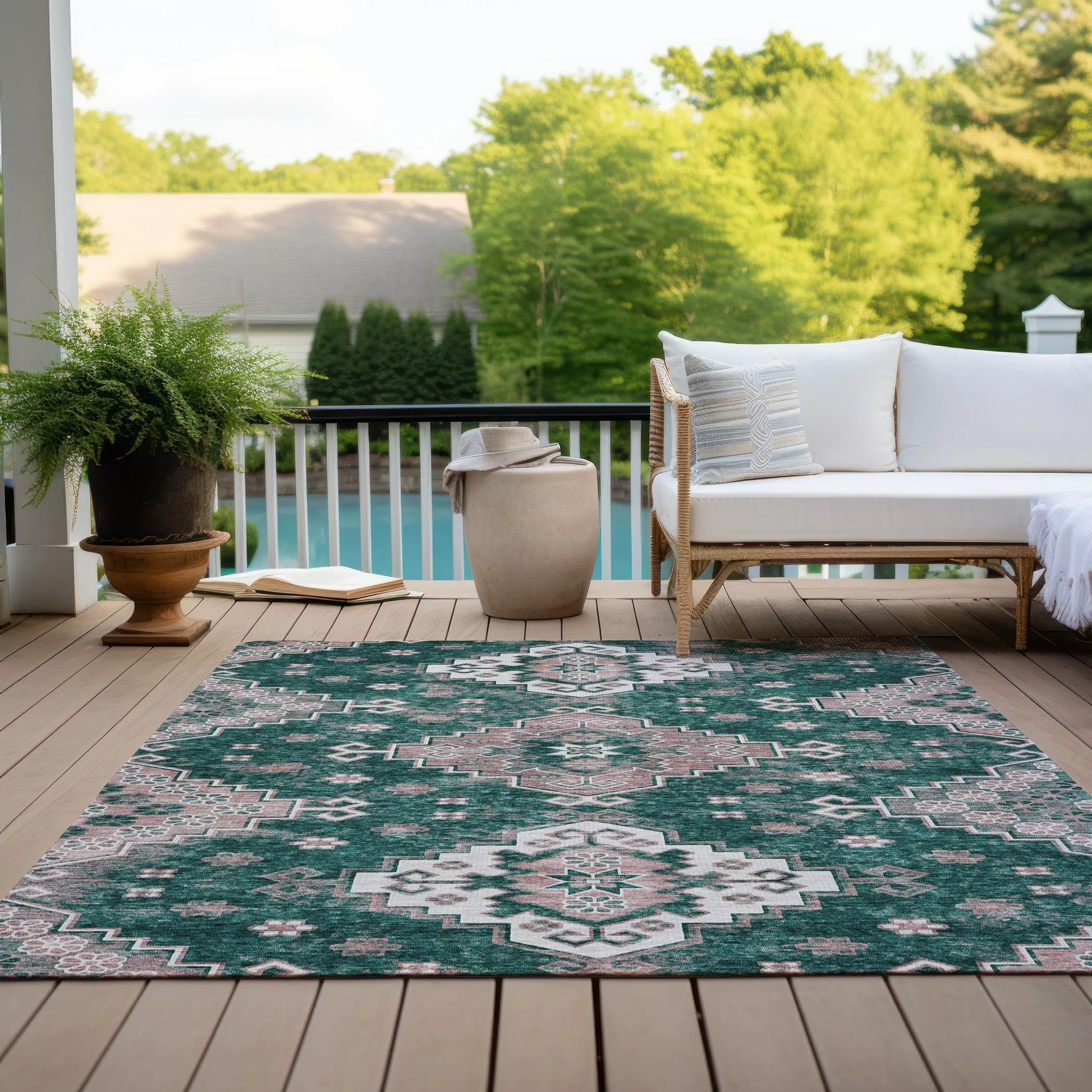 Machine Washable Indoor/ Outdoor Chantille Boho Tribal Rug