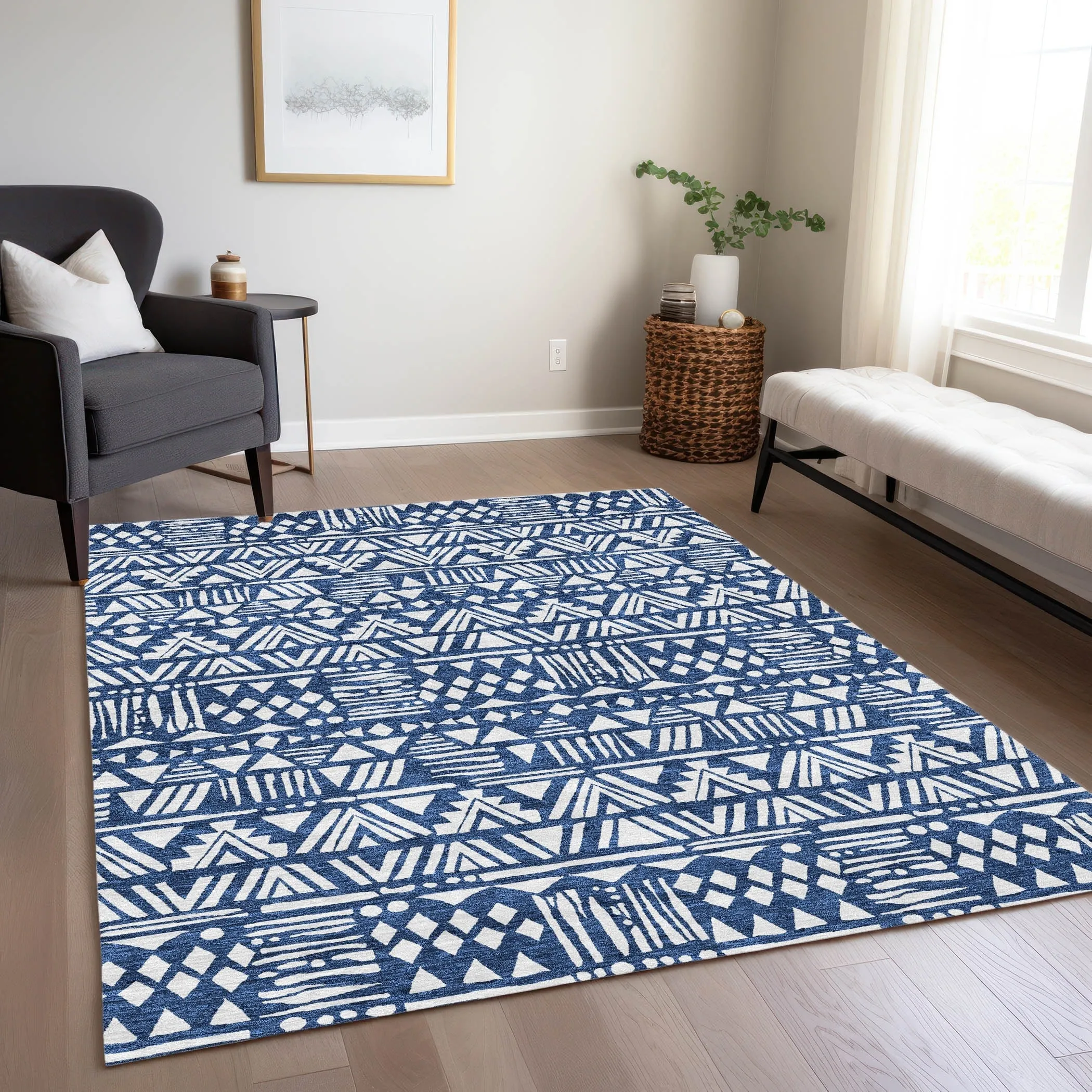 Machine Washable Indoor/ Outdoor Chantille Boho Tribal Rug