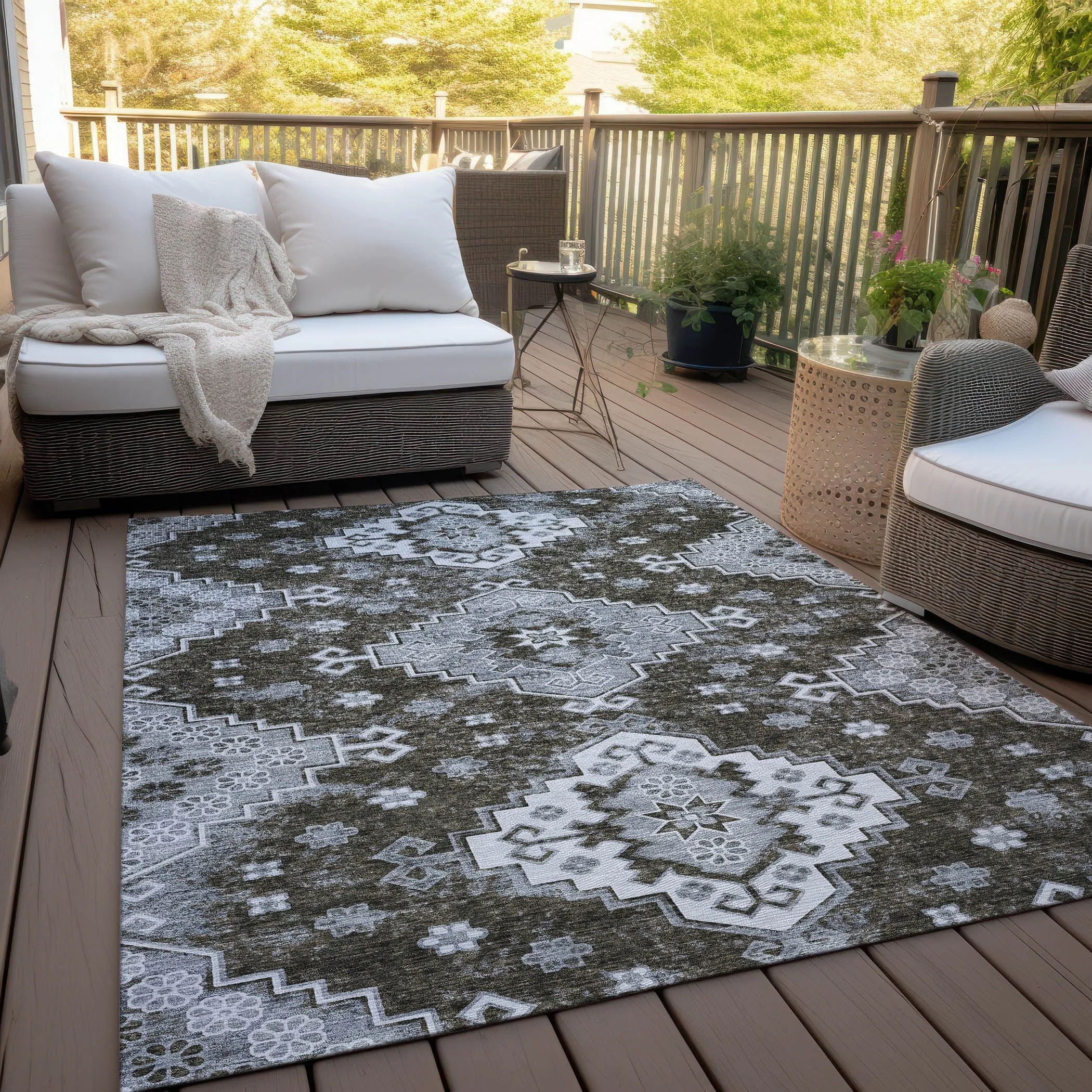 Machine Washable Indoor/ Outdoor Chantille Boho Tribal Rug