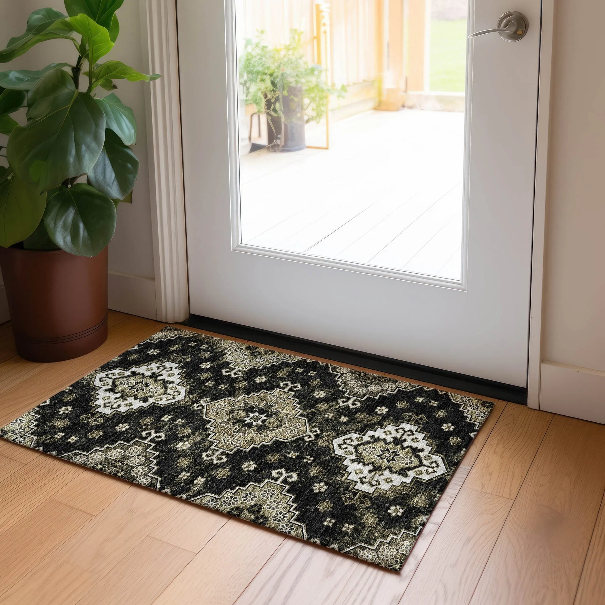 Machine Washable Indoor/ Outdoor Chantille Boho Tribal Rug