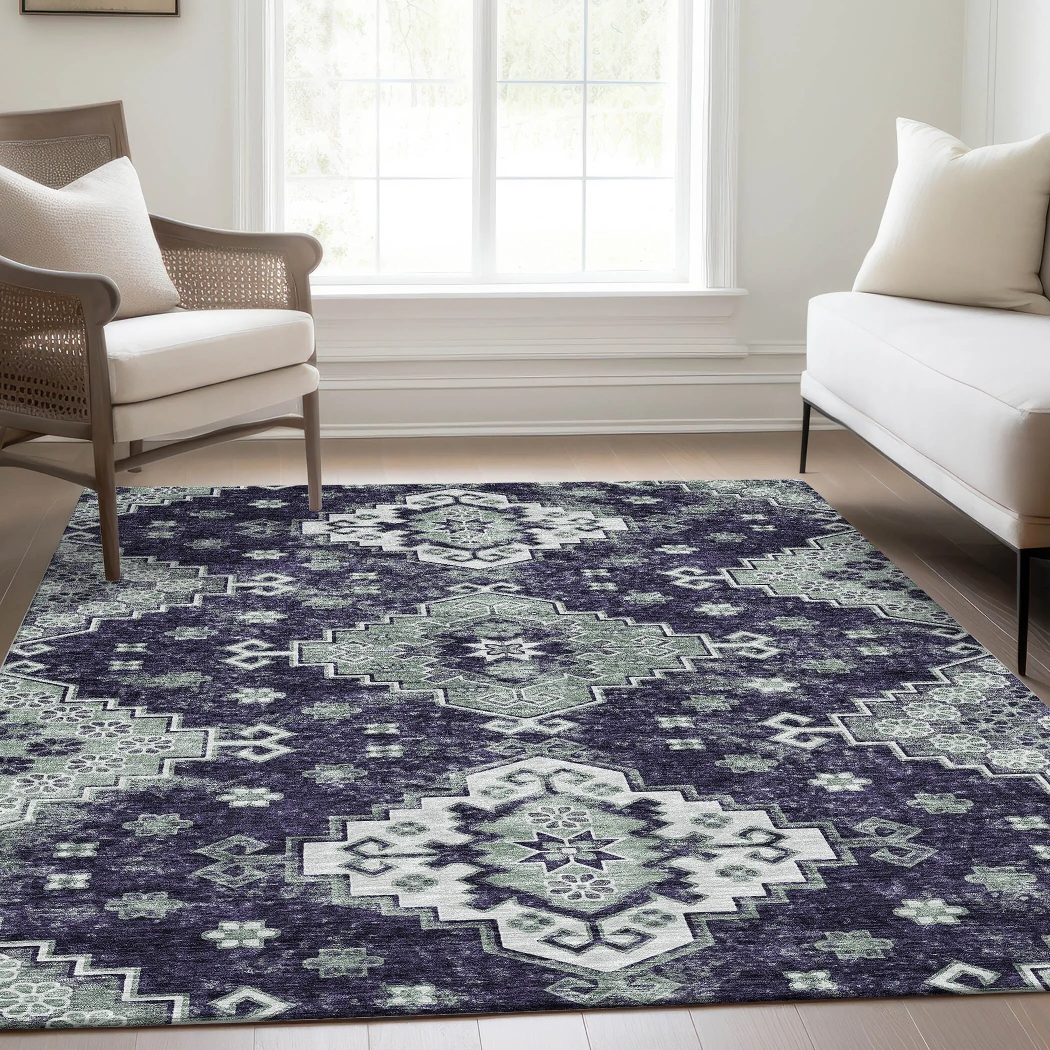 Machine Washable Indoor/ Outdoor Chantille Boho Tribal Rug