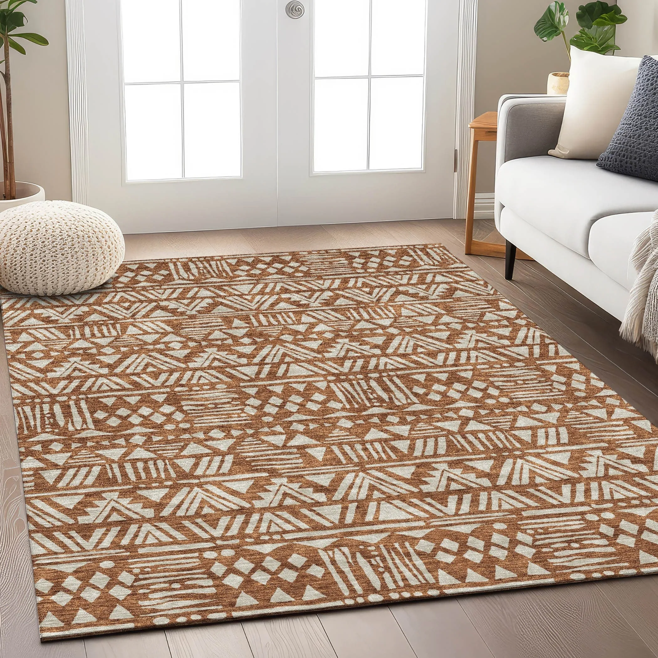 Machine Washable Indoor/ Outdoor Chantille Boho Tribal Rug