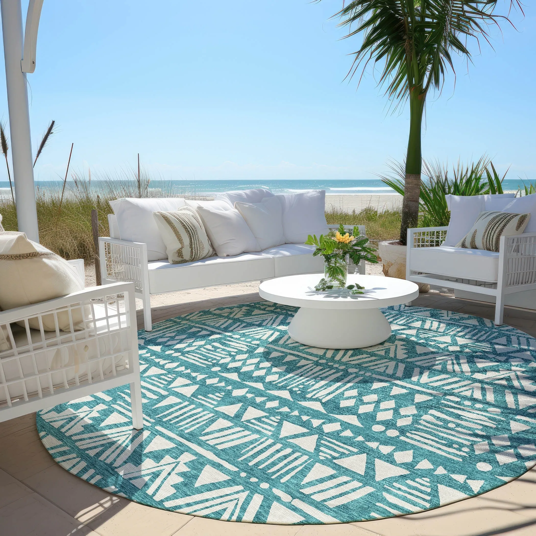 Machine Washable Indoor/ Outdoor Chantille Boho Tribal Rug