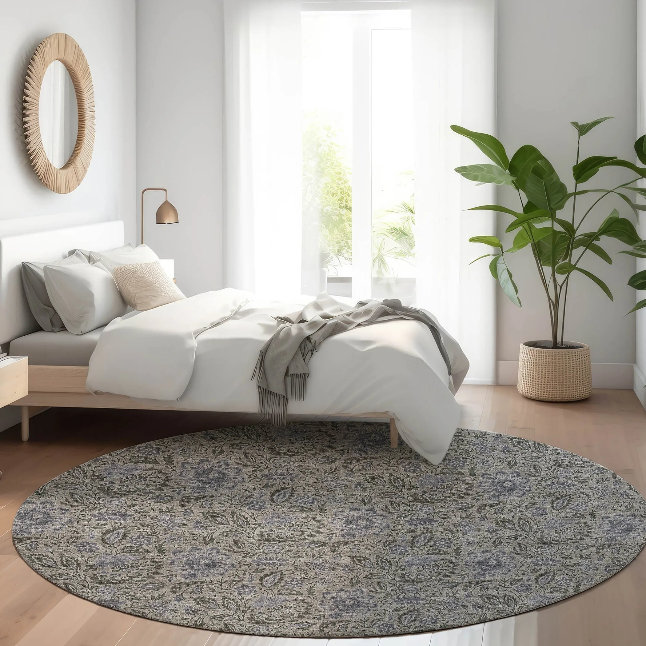 Machine Washable Indoor/ Outdoor Chantille Casual Floral Rug