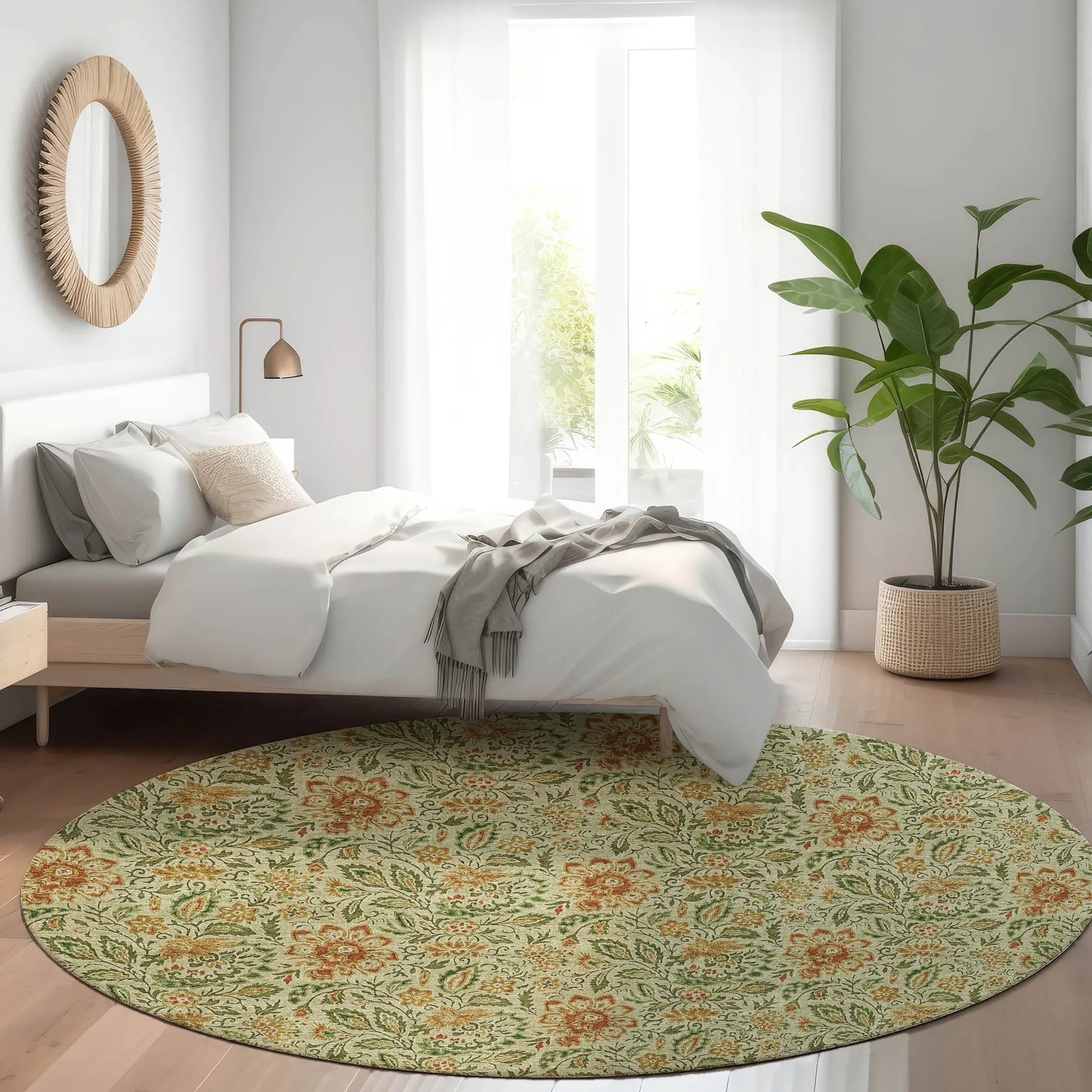 Machine Washable Indoor/ Outdoor Chantille Casual Floral Rug