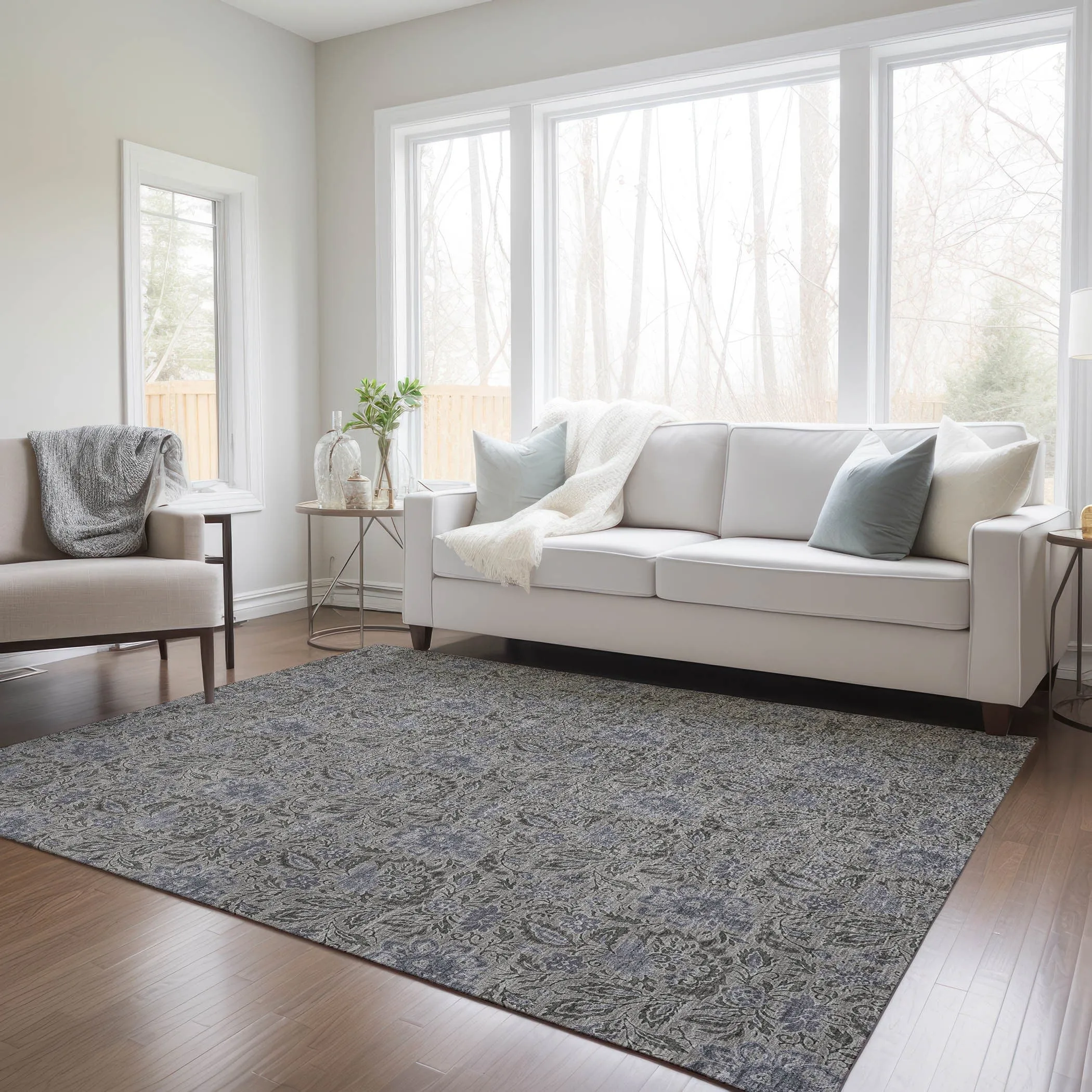 Machine Washable Indoor/ Outdoor Chantille Casual Floral Rug