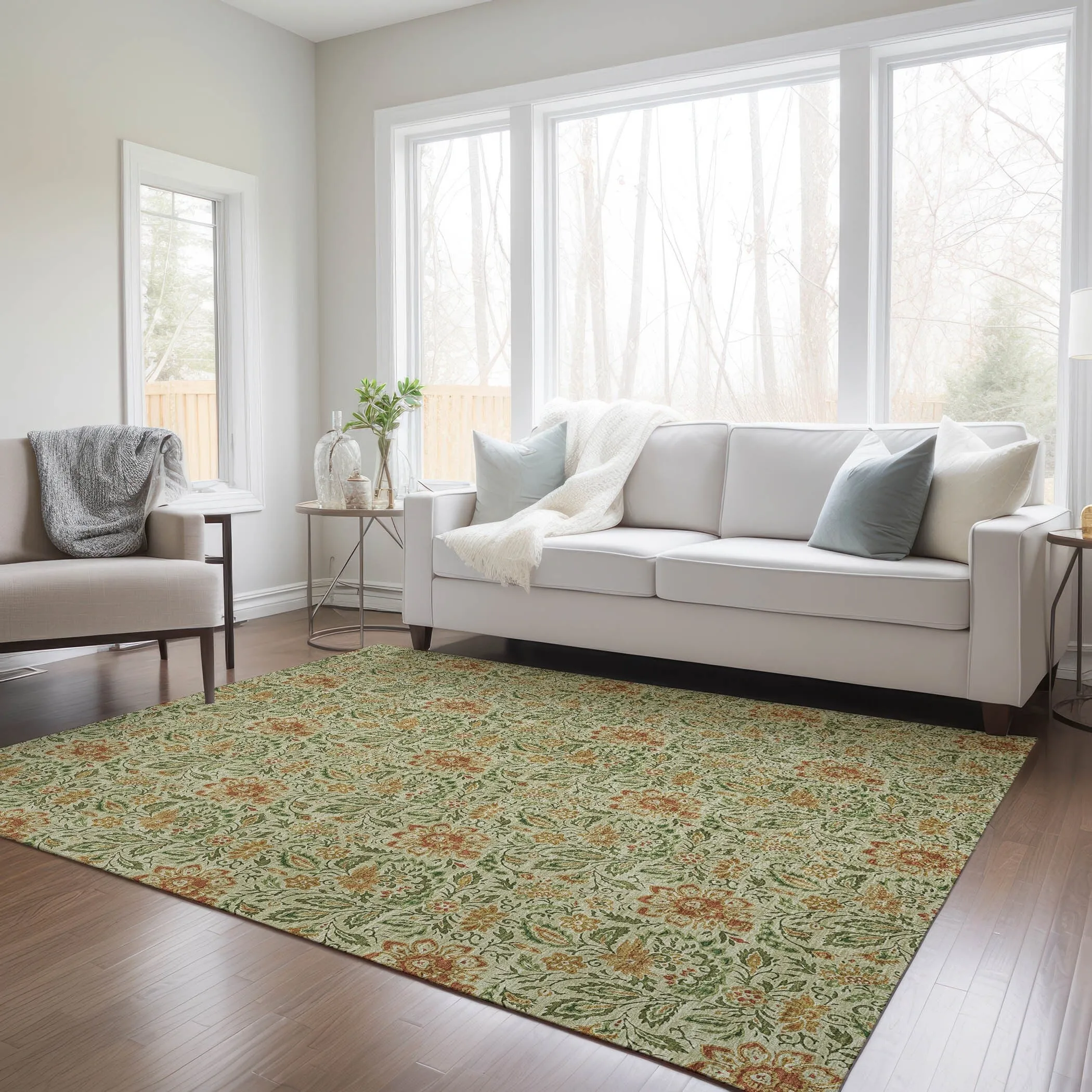 Machine Washable Indoor/ Outdoor Chantille Casual Floral Rug