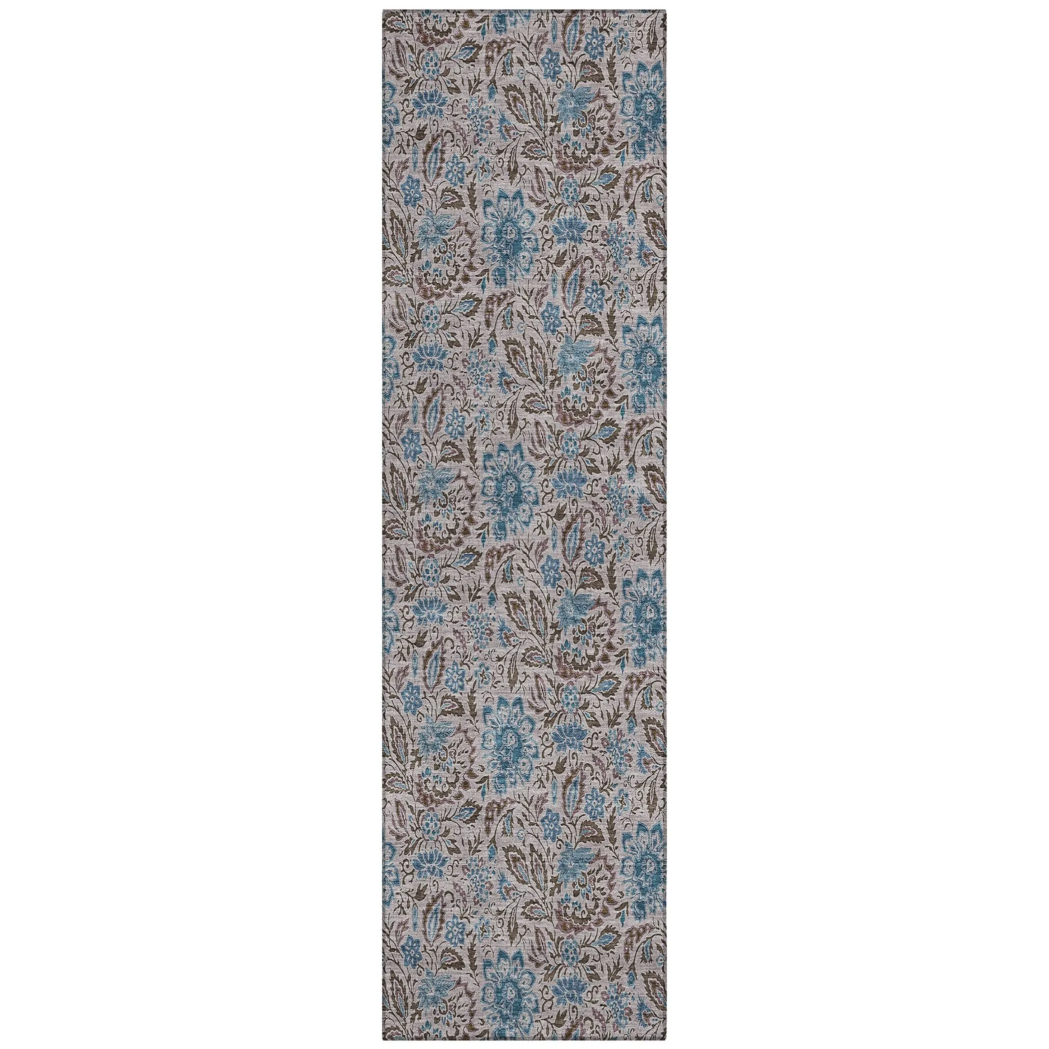 Machine Washable Indoor/ Outdoor Chantille Casual Floral Rug