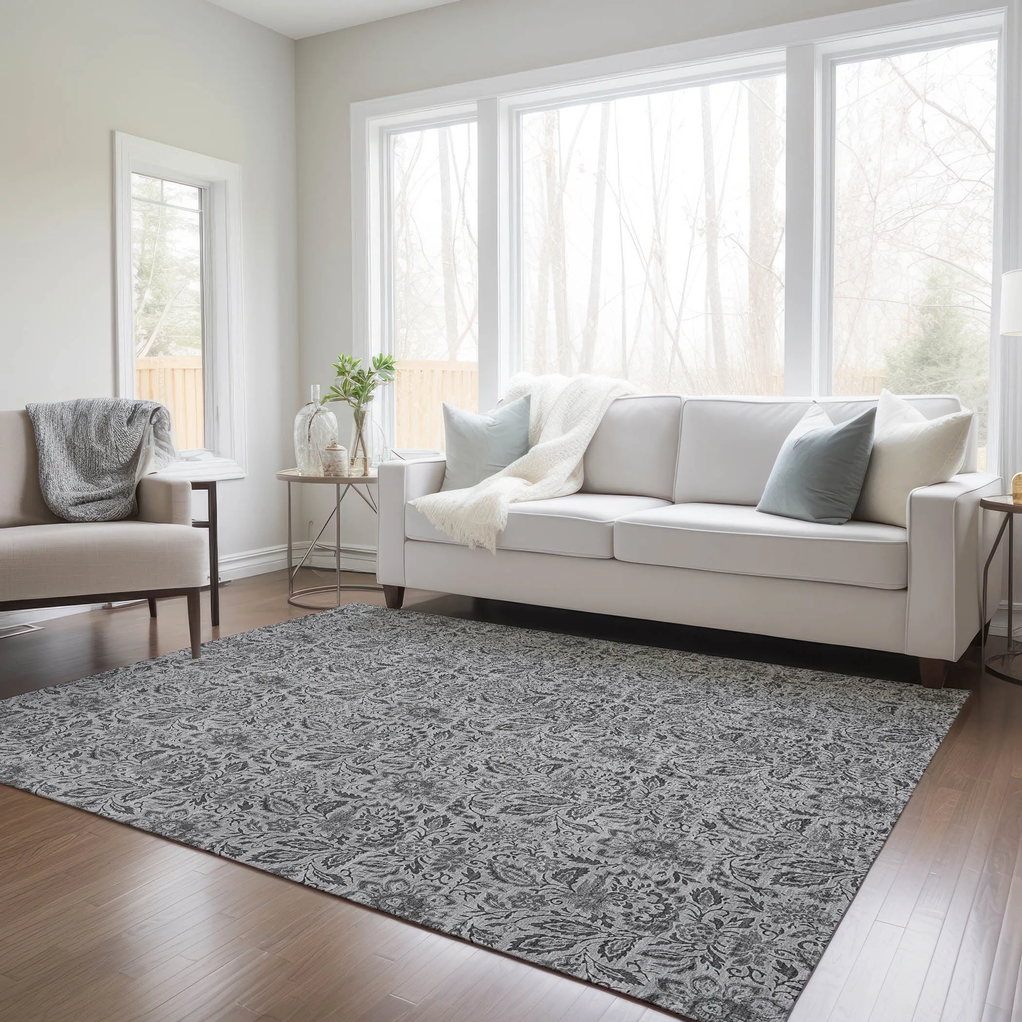 Machine Washable Indoor/ Outdoor Chantille Casual Floral Rug