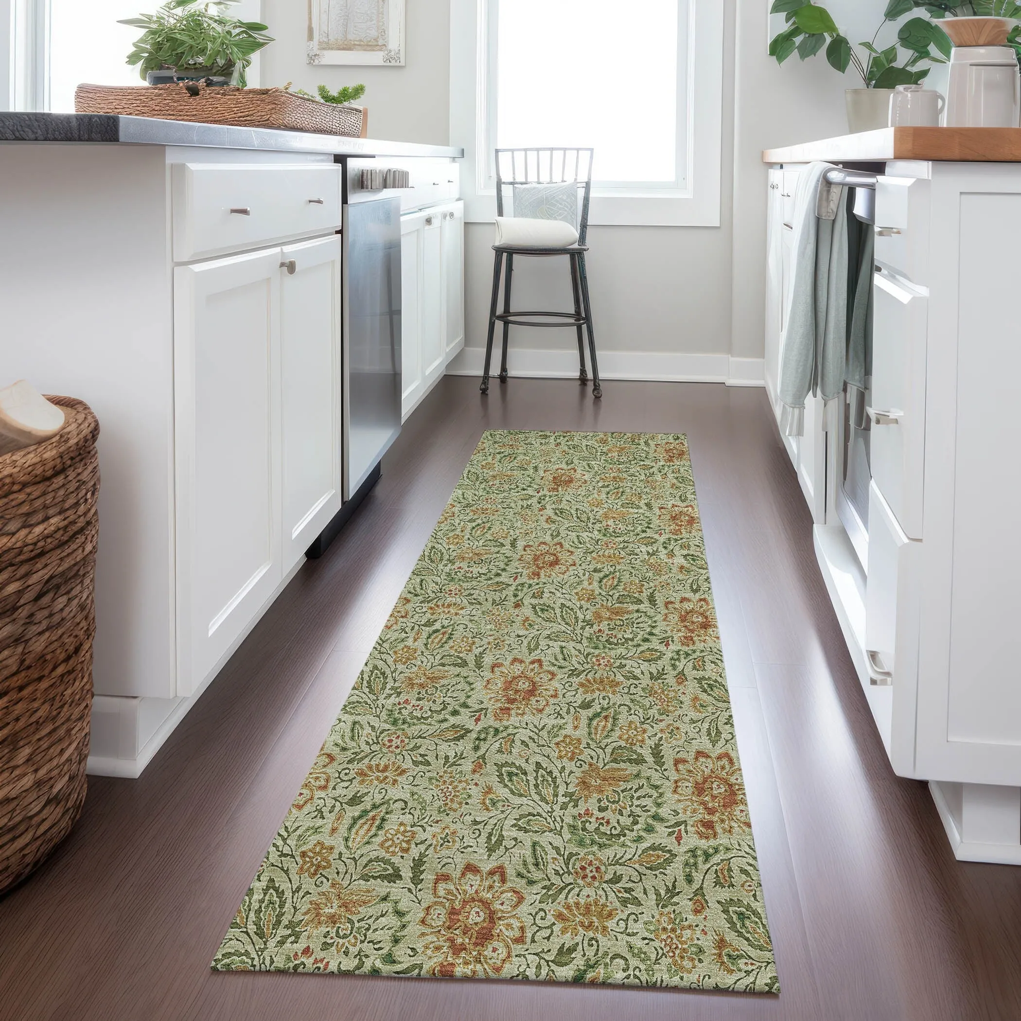 Machine Washable Indoor/ Outdoor Chantille Casual Floral Rug