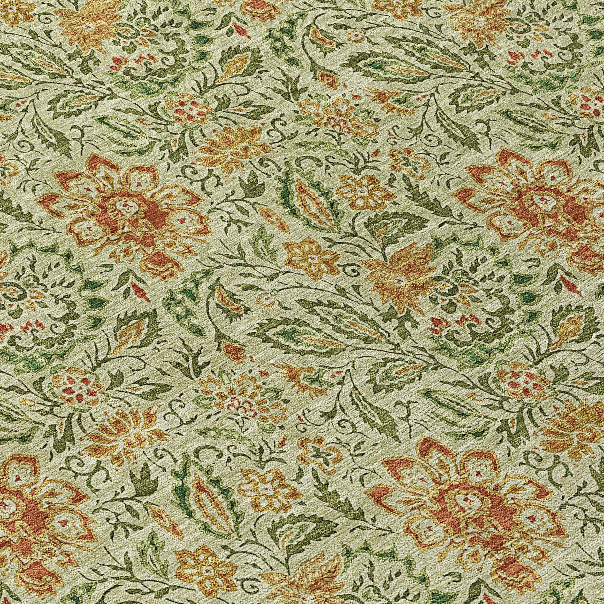 Machine Washable Indoor/ Outdoor Chantille Casual Floral Rug