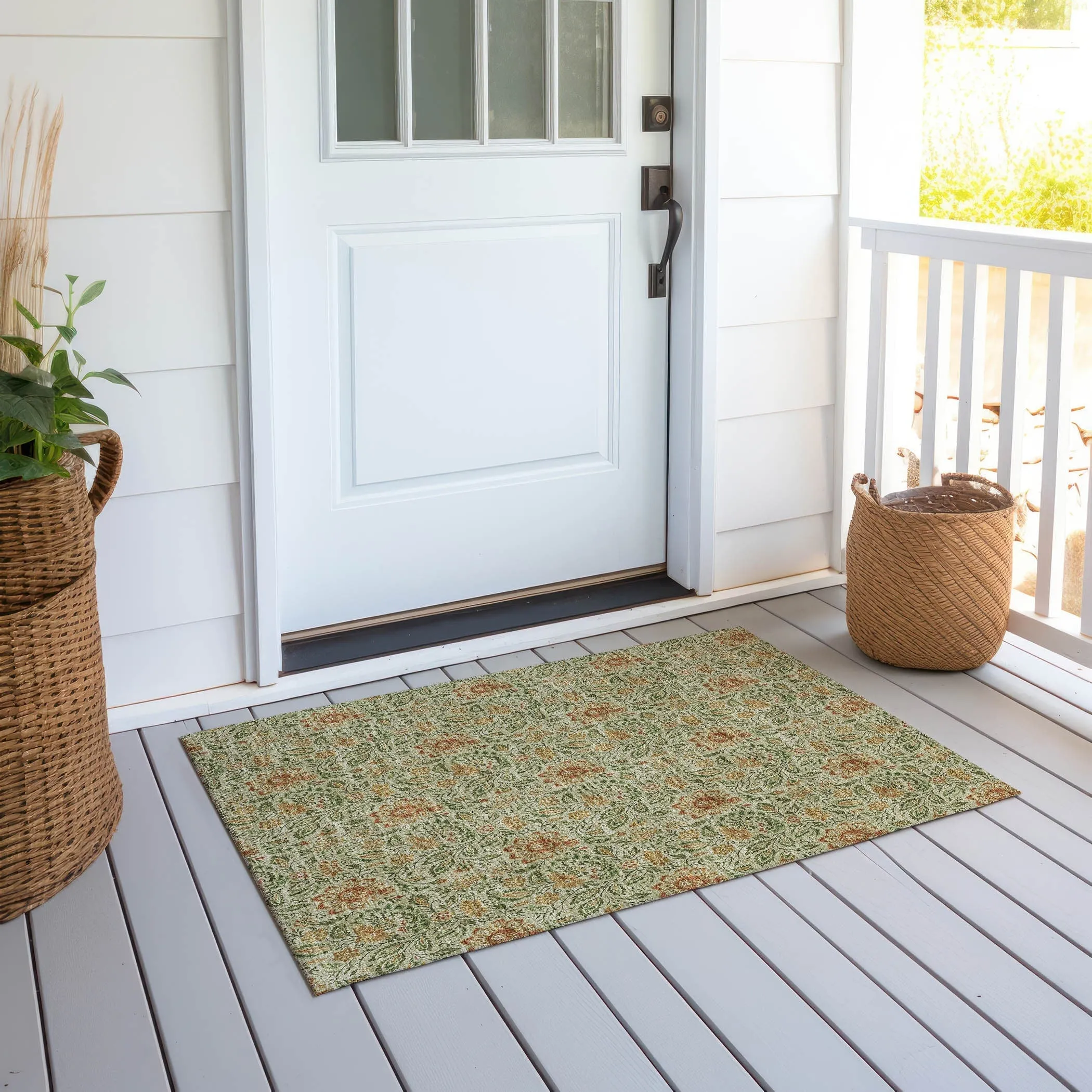 Machine Washable Indoor/ Outdoor Chantille Casual Floral Rug