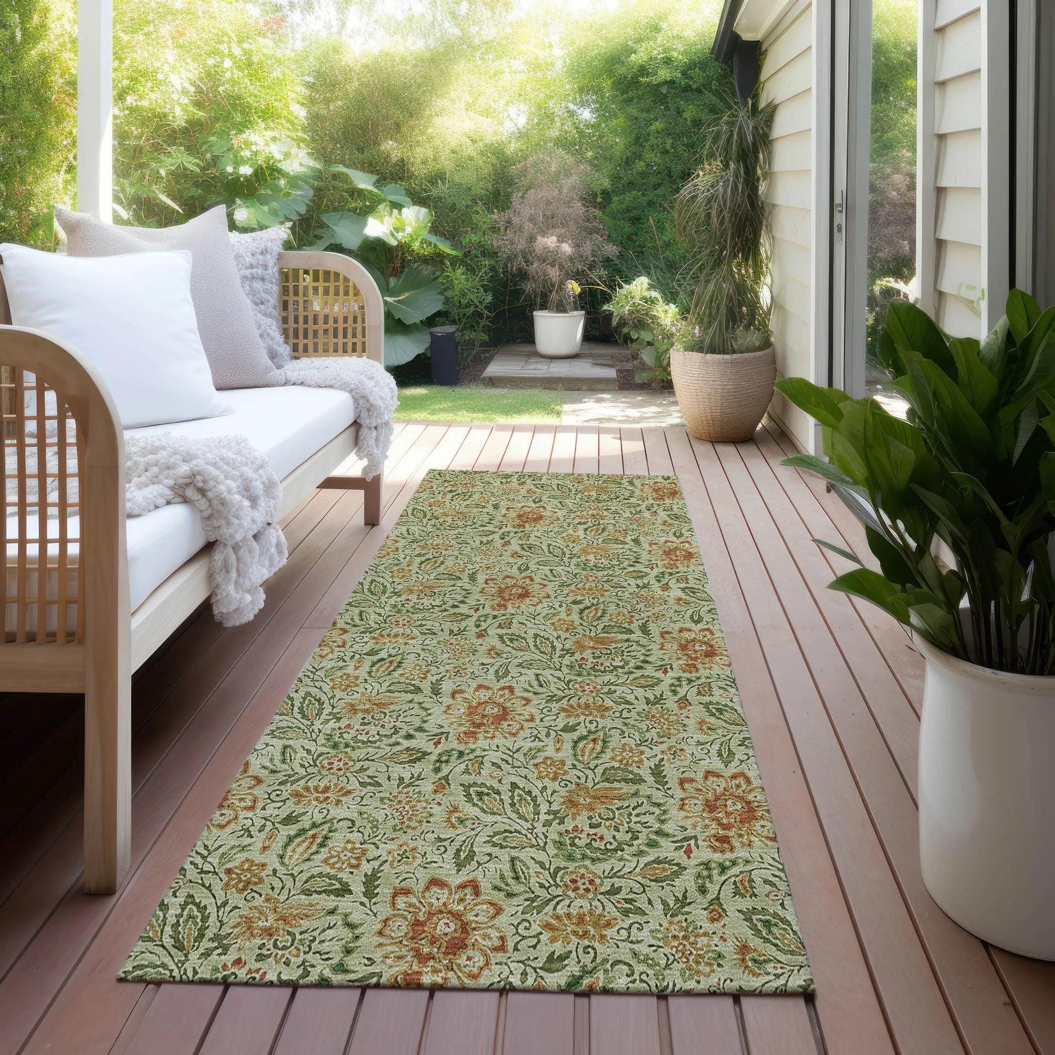 Machine Washable Indoor/ Outdoor Chantille Casual Floral Rug