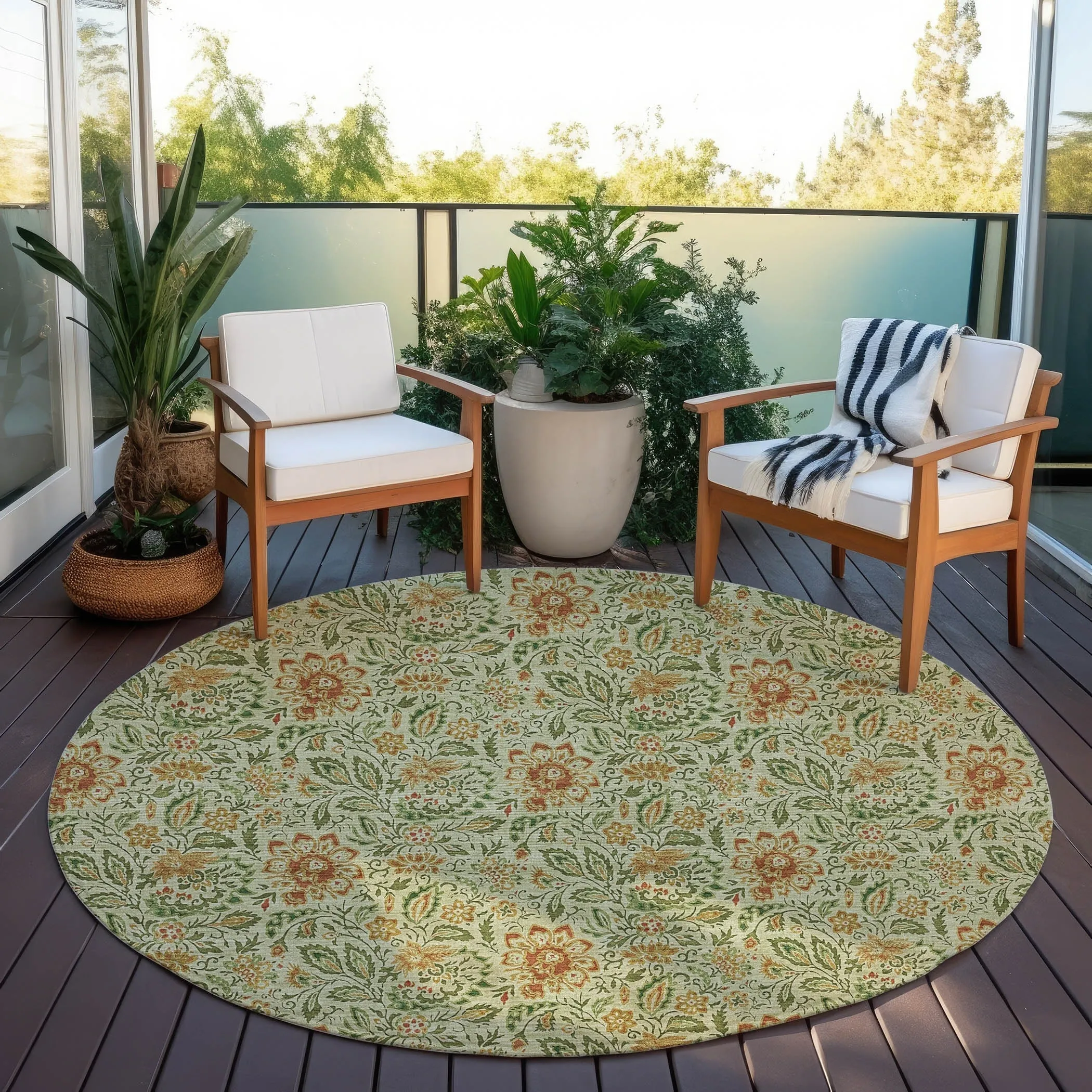 Machine Washable Indoor/ Outdoor Chantille Casual Floral Rug