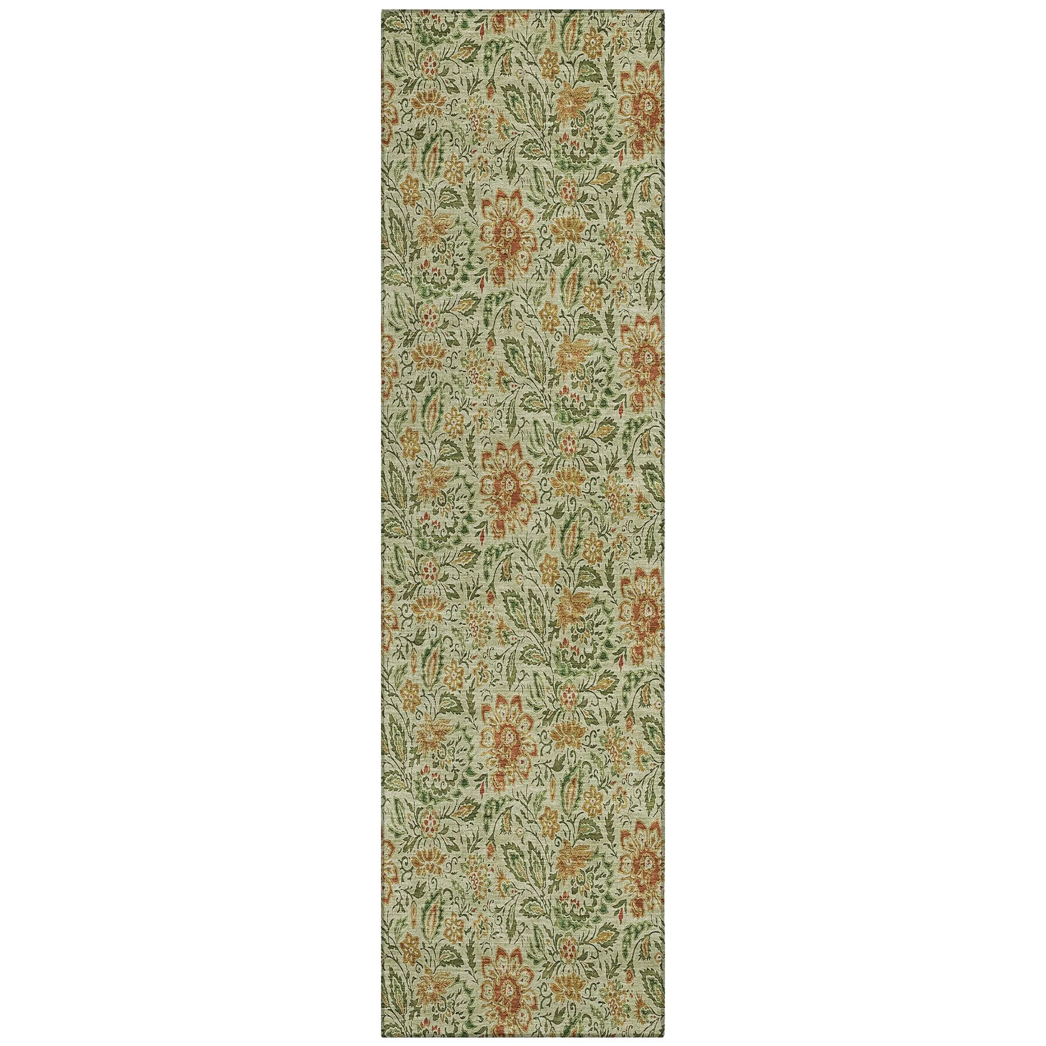 Machine Washable Indoor/ Outdoor Chantille Casual Floral Rug