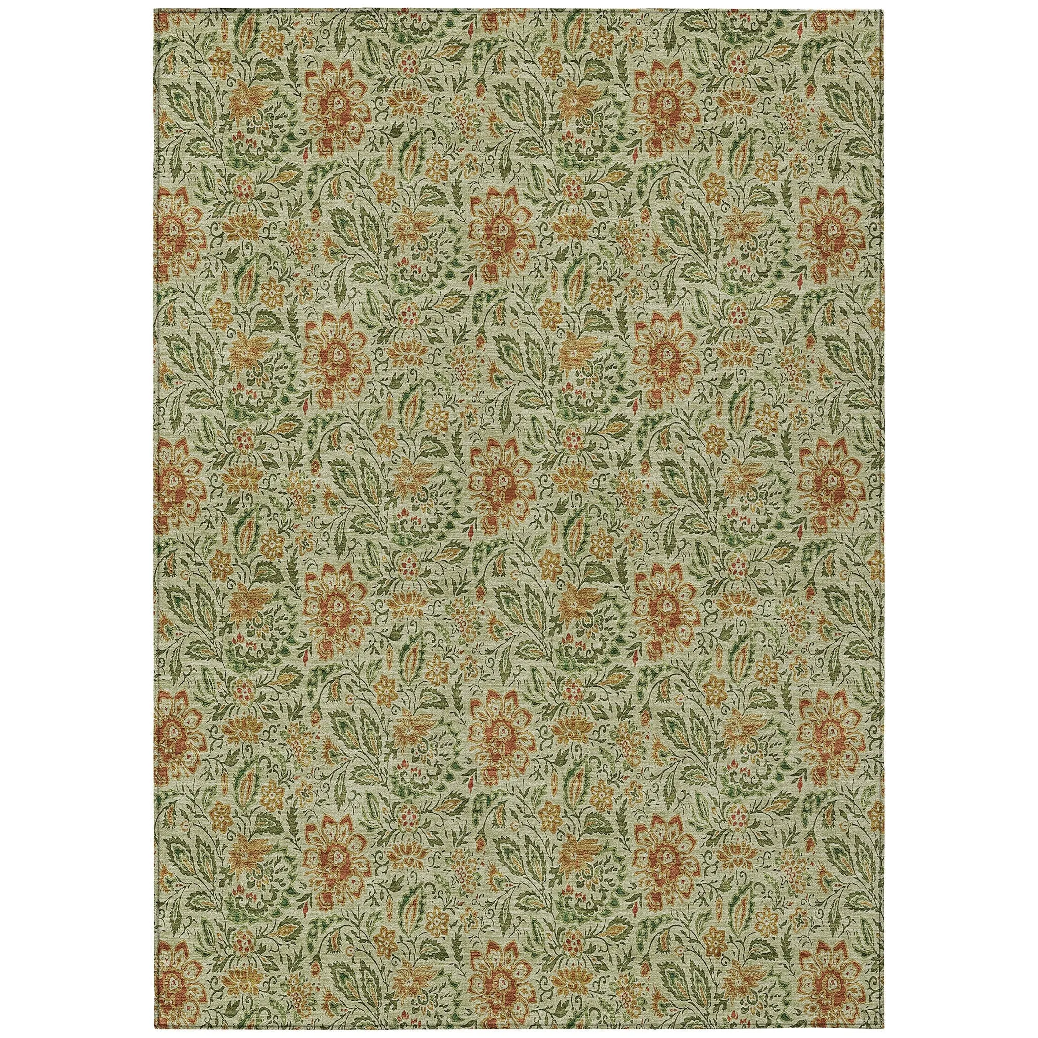 Machine Washable Indoor/ Outdoor Chantille Casual Floral Rug