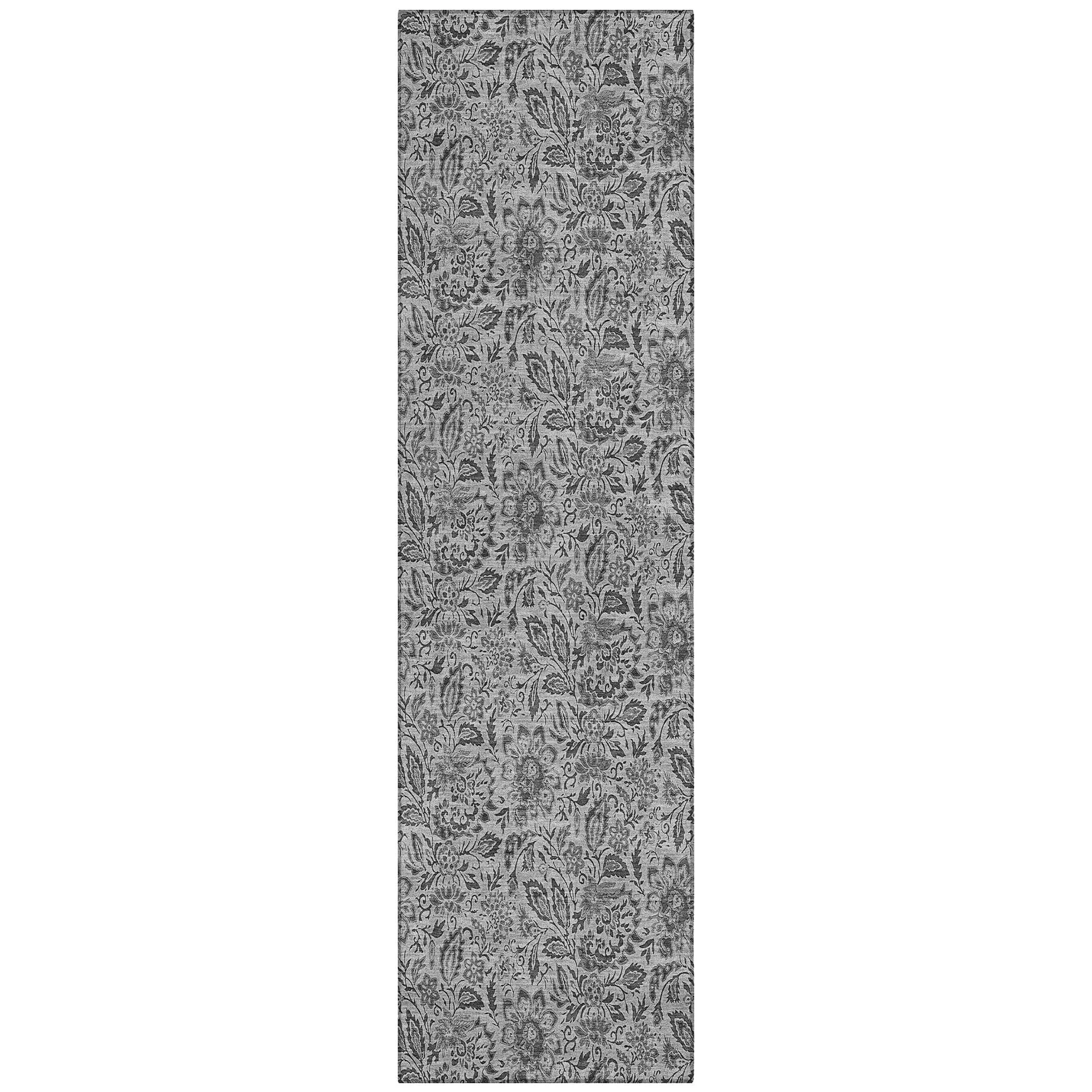 Machine Washable Indoor/ Outdoor Chantille Casual Floral Rug