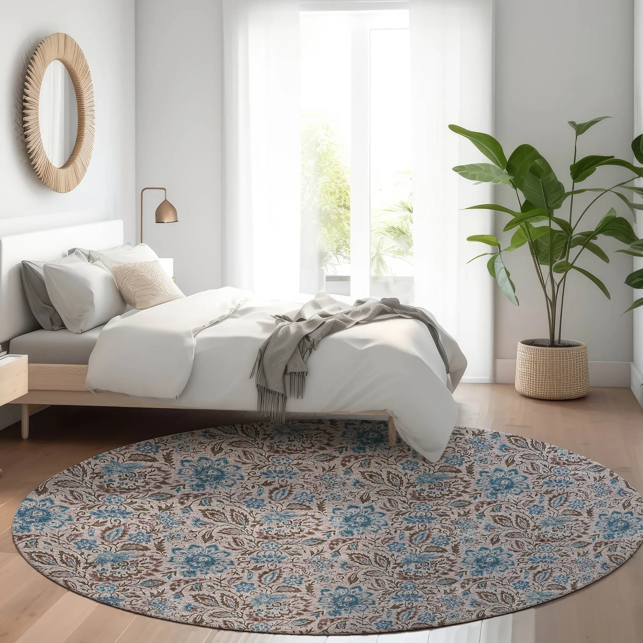 Machine Washable Indoor/ Outdoor Chantille Casual Floral Rug