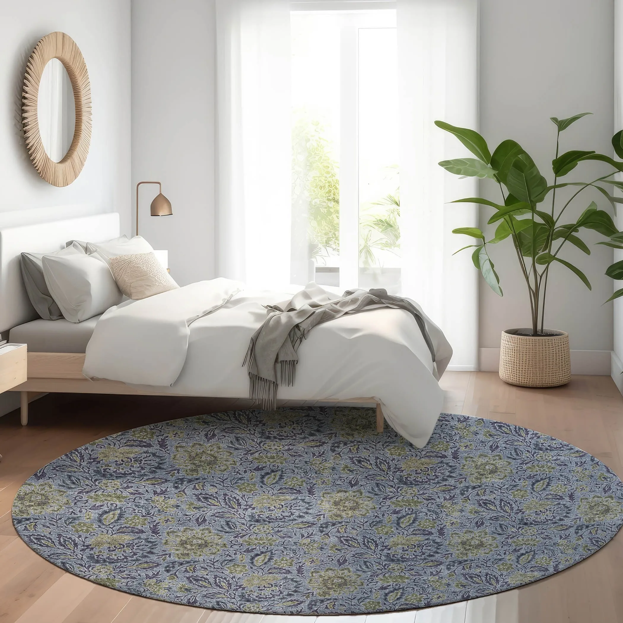 Machine Washable Indoor/ Outdoor Chantille Casual Floral Rug