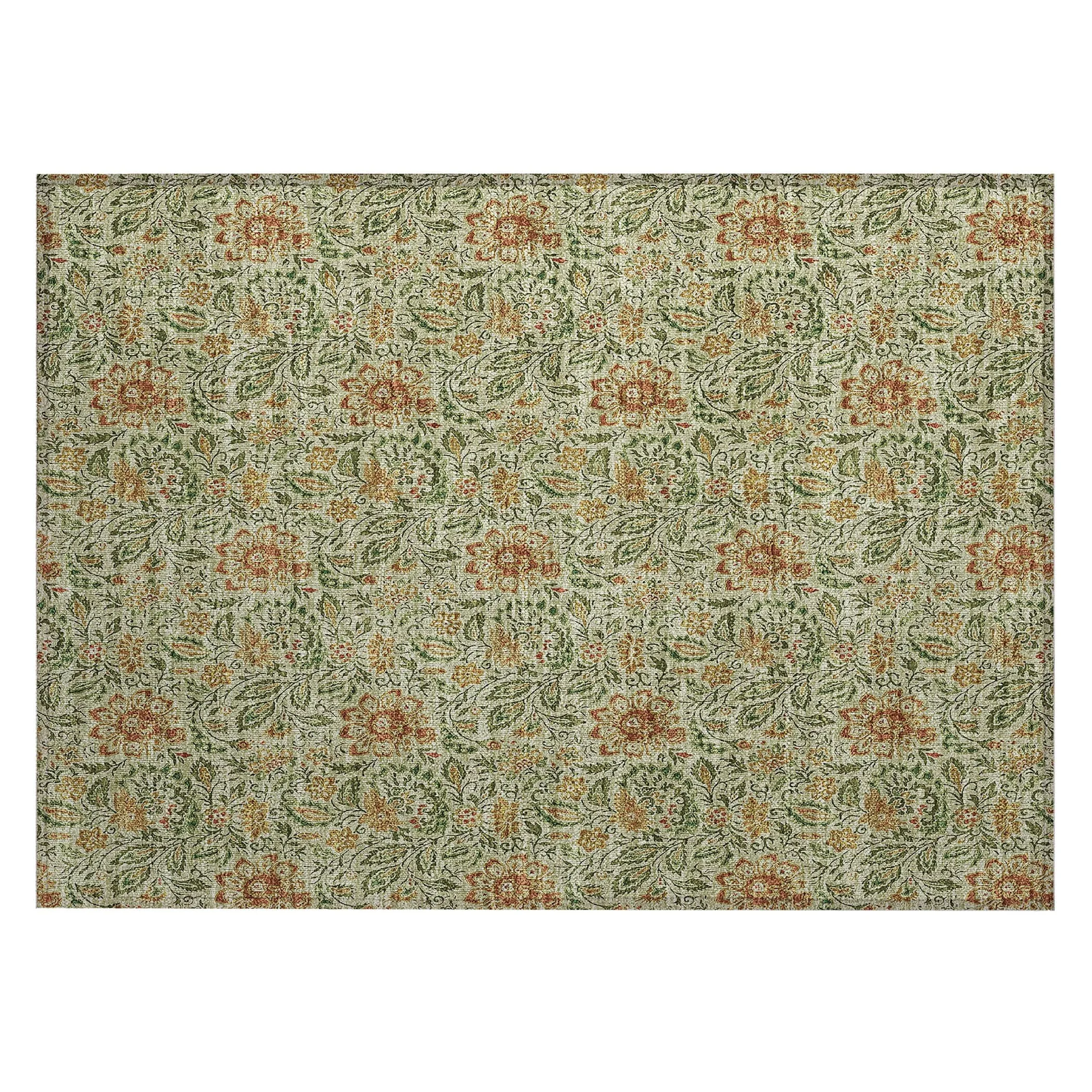 Machine Washable Indoor/ Outdoor Chantille Casual Floral Rug