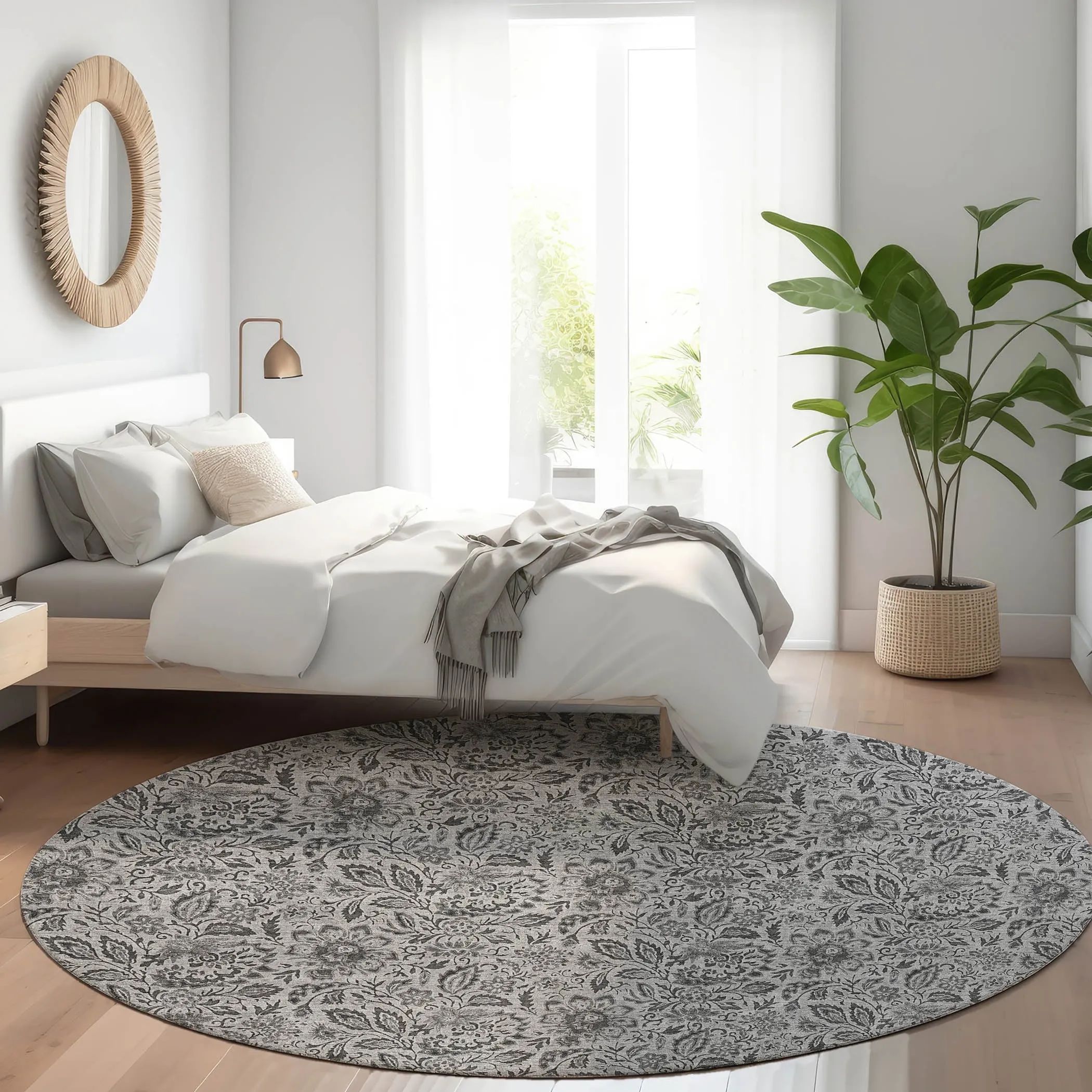 Machine Washable Indoor/ Outdoor Chantille Casual Floral Rug