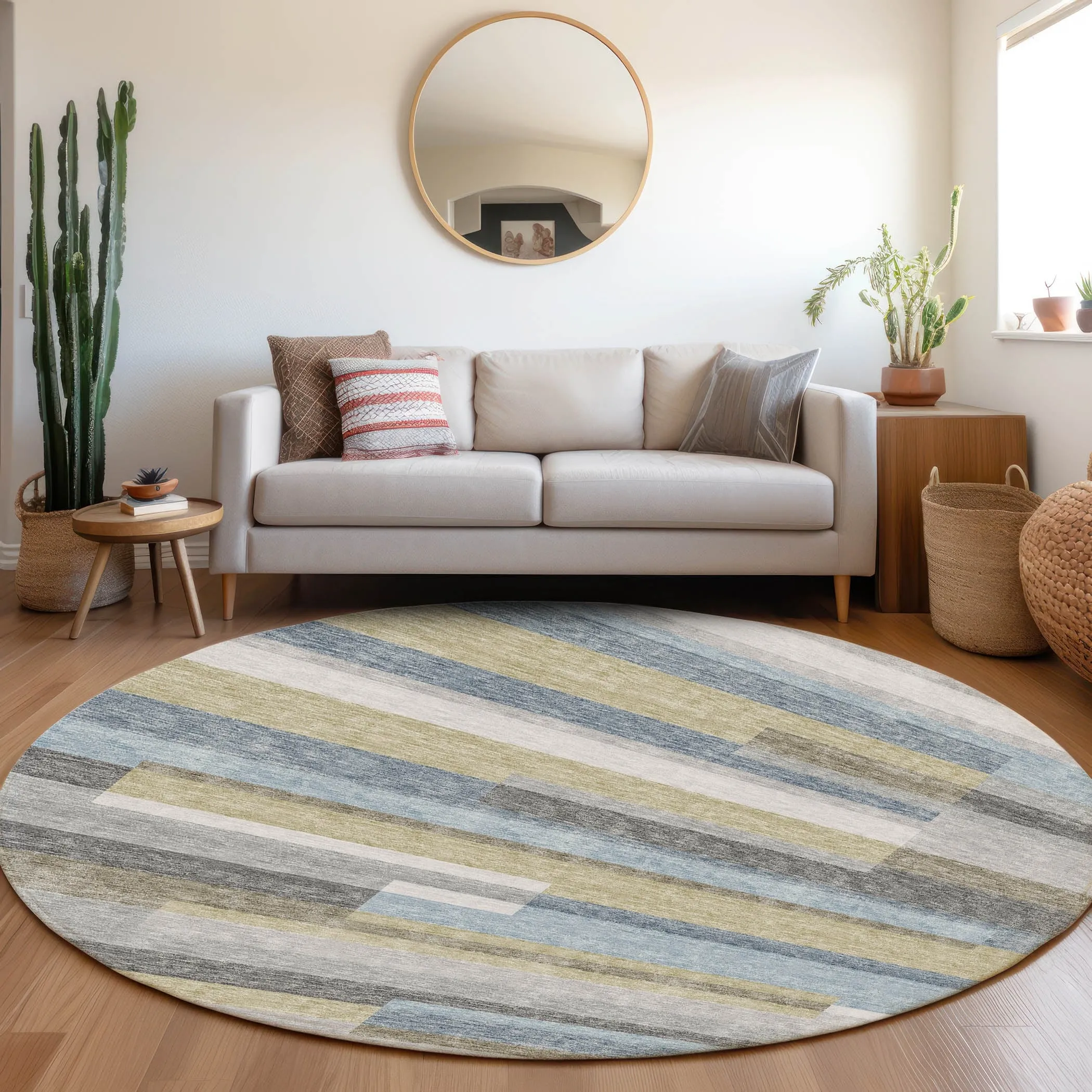 Machine Washable Indoor/ Outdoor Chantille Contempory Stripe Rug