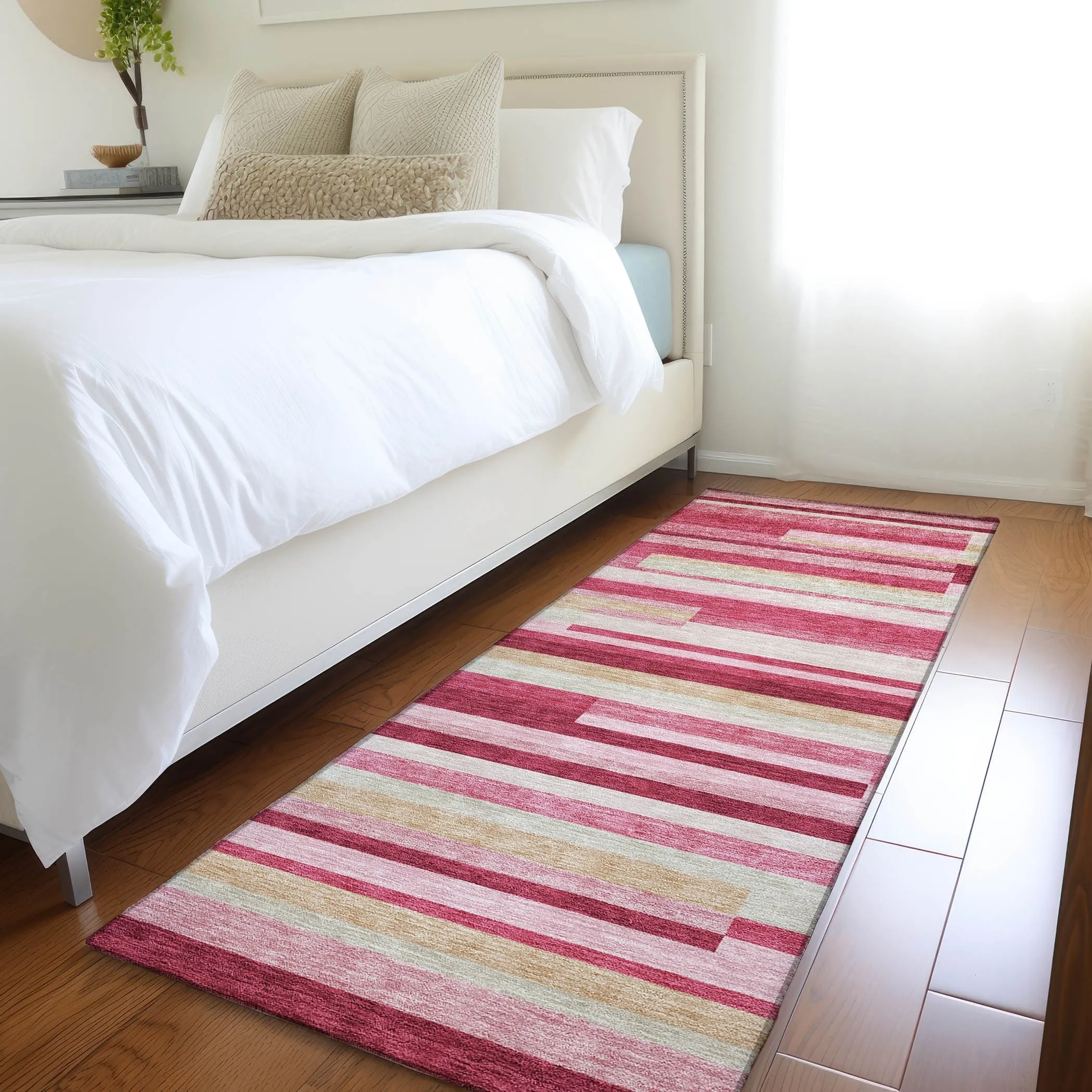 Machine Washable Indoor/ Outdoor Chantille Contempory Stripe Rug