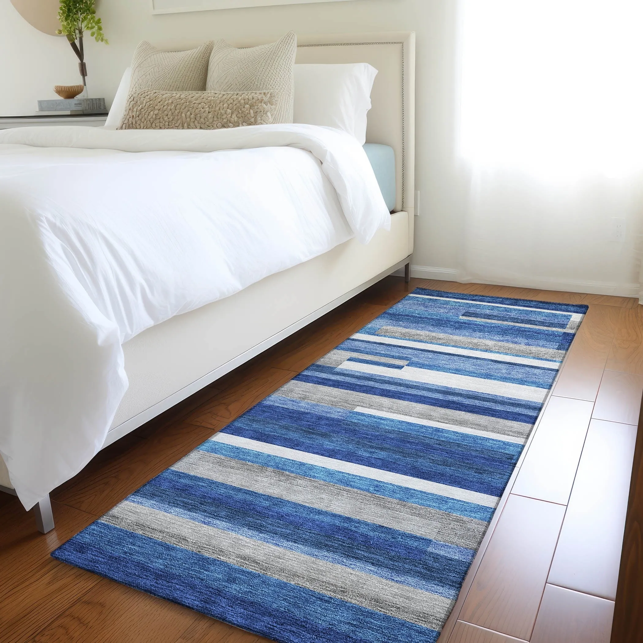 Machine Washable Indoor/ Outdoor Chantille Contempory Stripe Rug