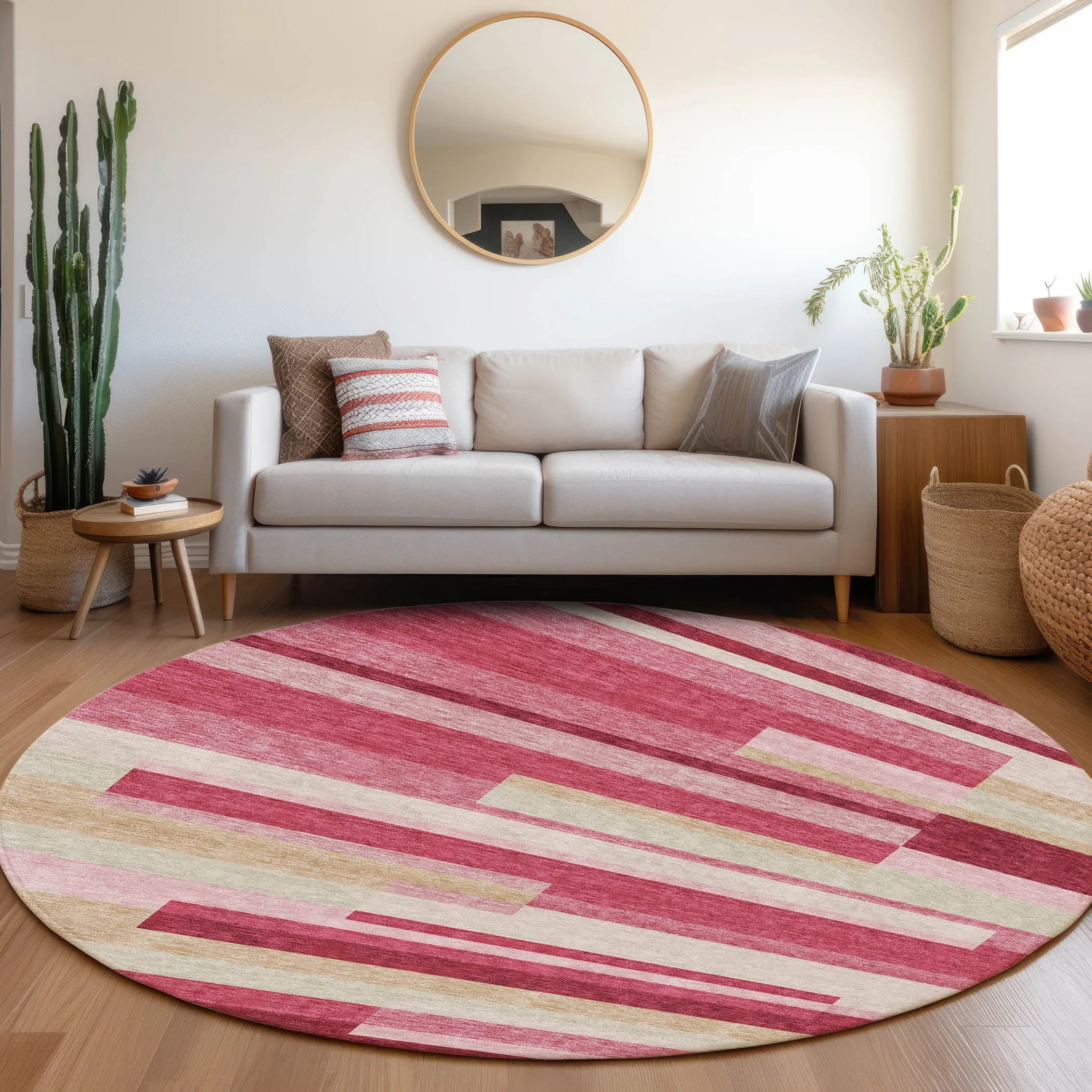 Machine Washable Indoor/ Outdoor Chantille Contempory Stripe Rug