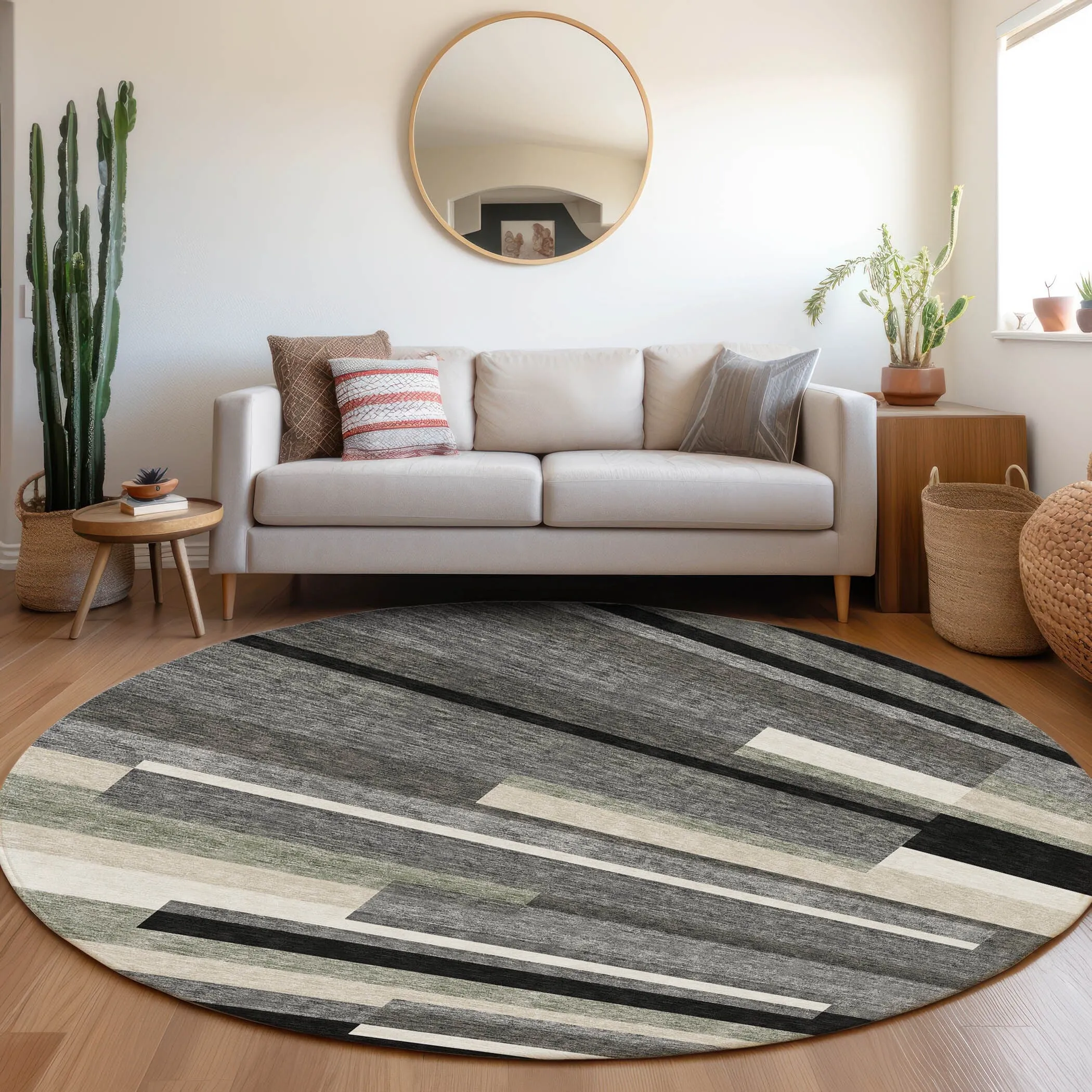Machine Washable Indoor/ Outdoor Chantille Contempory Stripe Rug