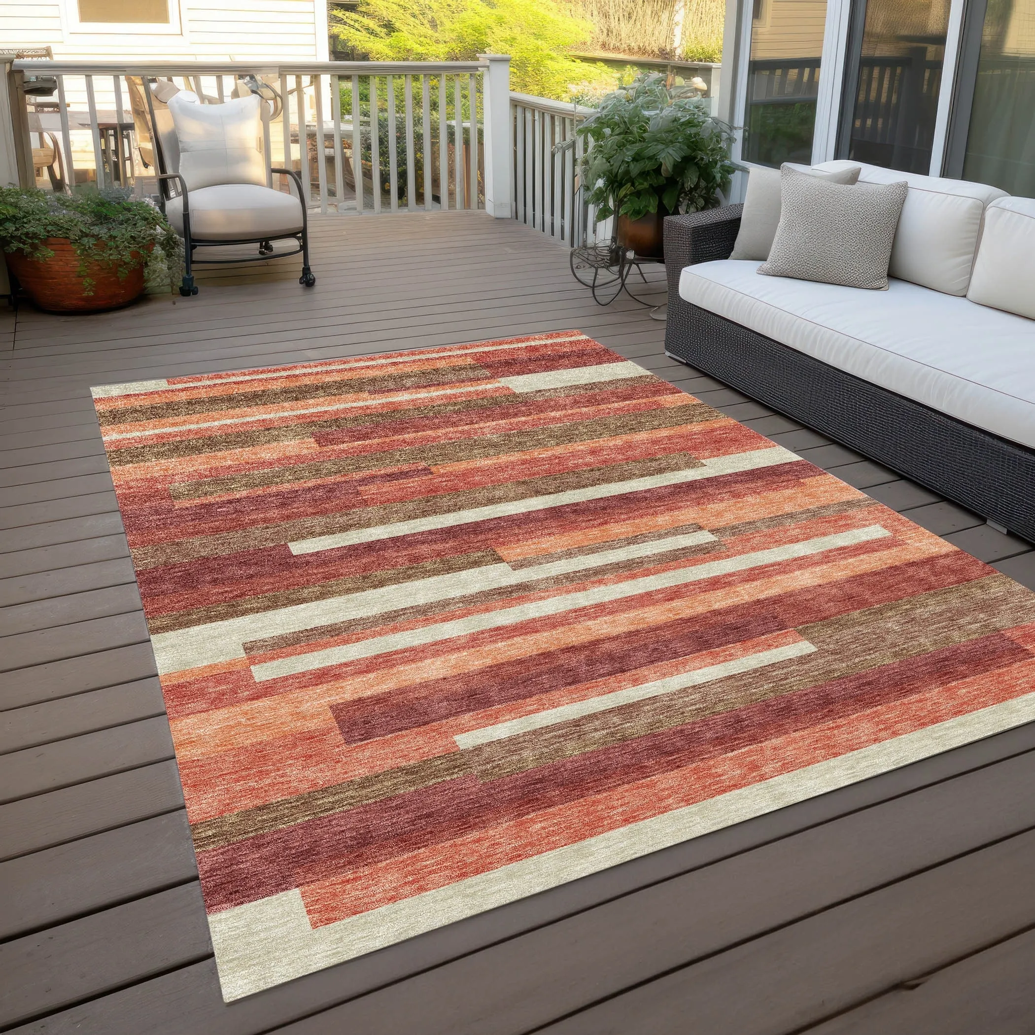 Machine Washable Indoor/ Outdoor Chantille Contempory Stripe Rug