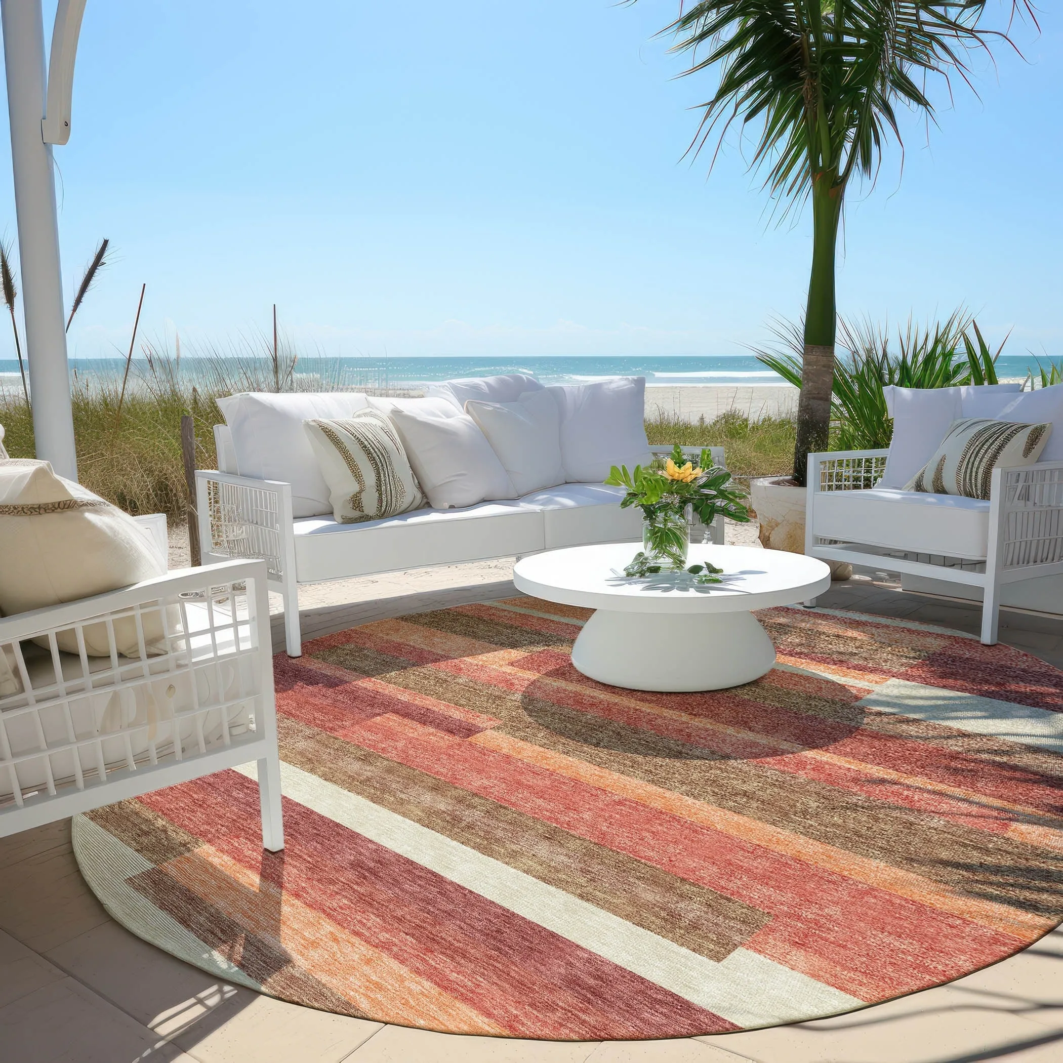 Machine Washable Indoor/ Outdoor Chantille Contempory Stripe Rug