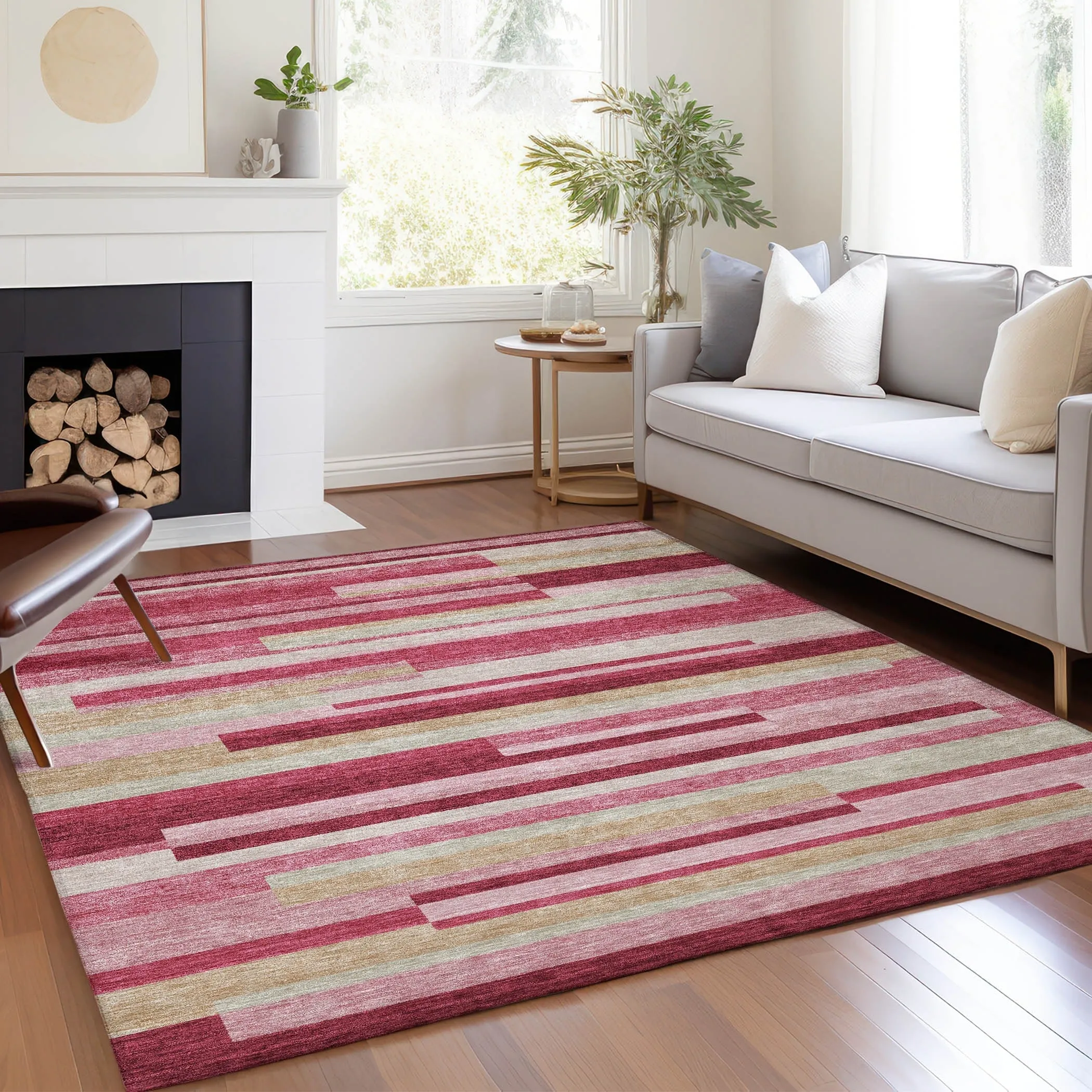 Machine Washable Indoor/ Outdoor Chantille Contempory Stripe Rug