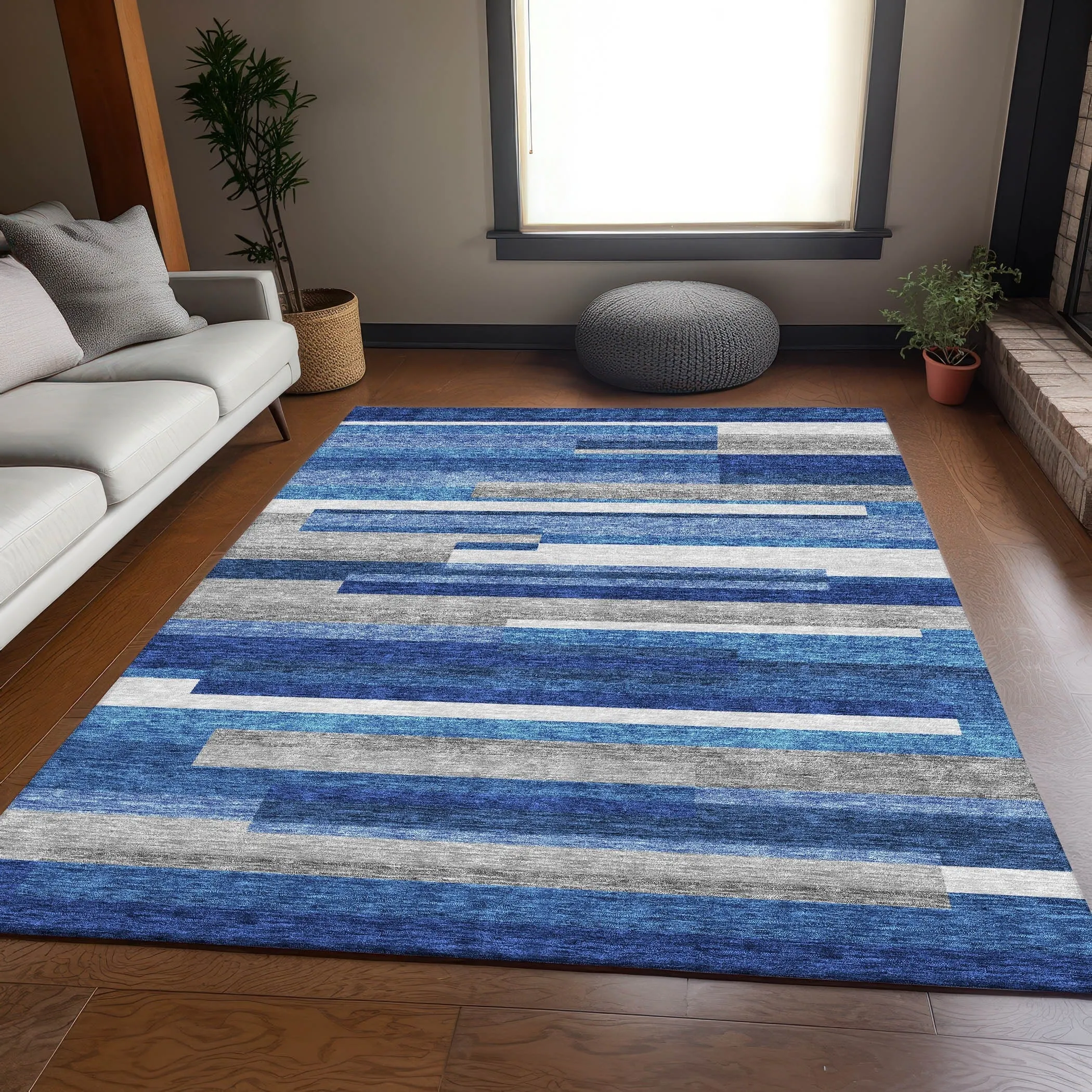 Machine Washable Indoor/ Outdoor Chantille Contempory Stripe Rug