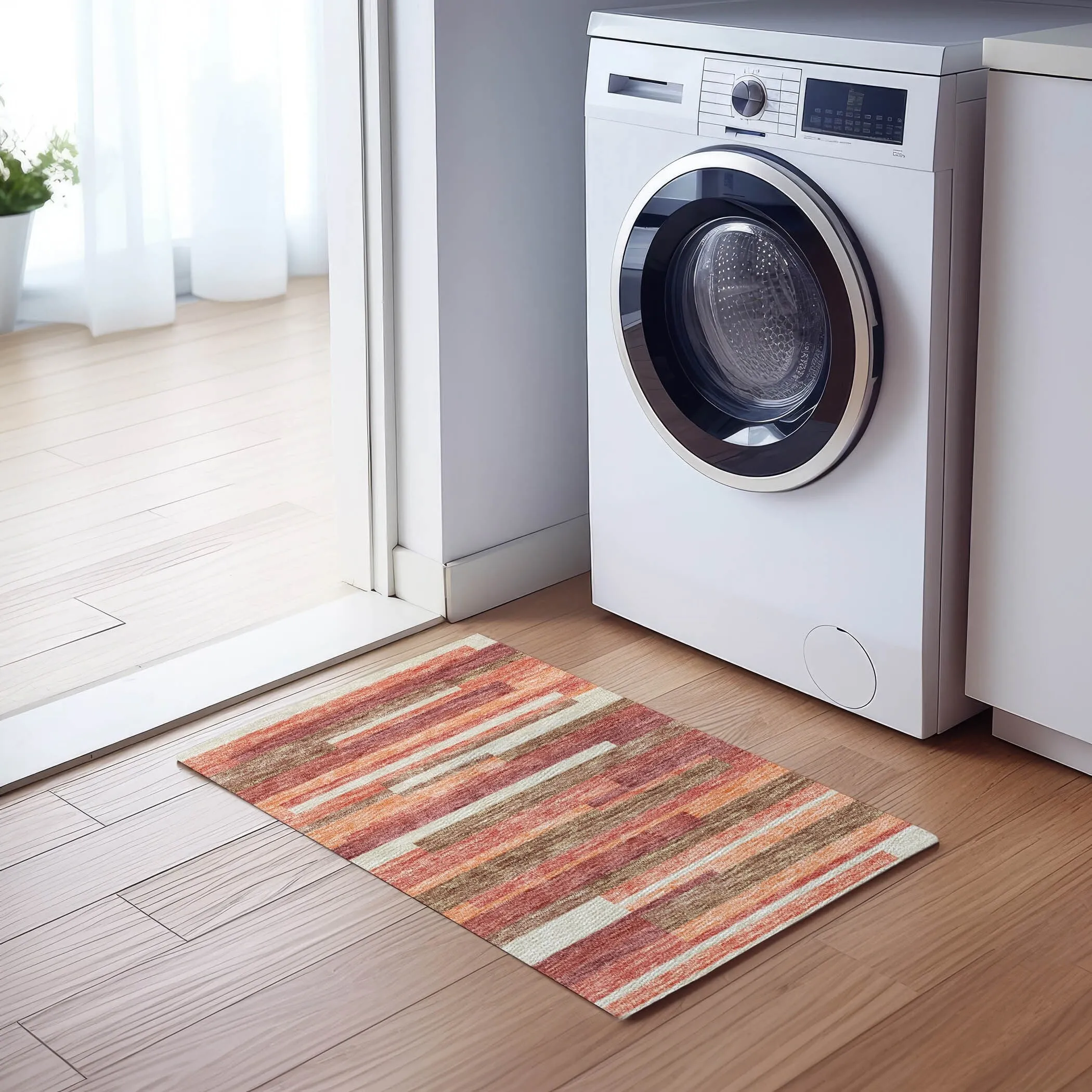 Machine Washable Indoor/ Outdoor Chantille Contempory Stripe Rug