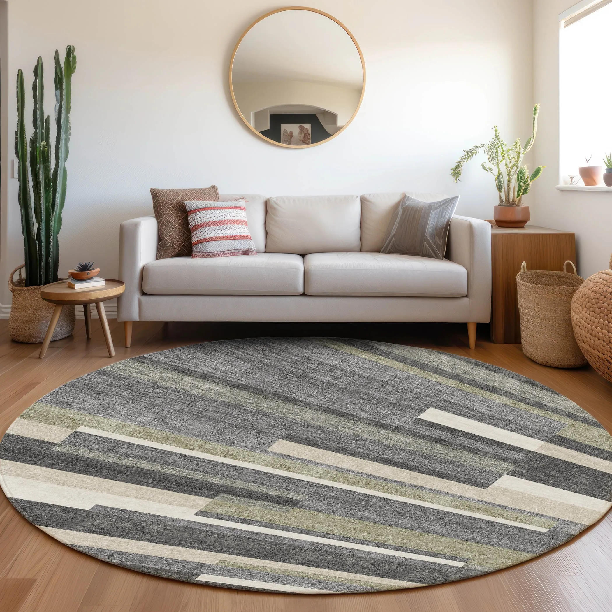 Machine Washable Indoor/ Outdoor Chantille Contempory Stripe Rug