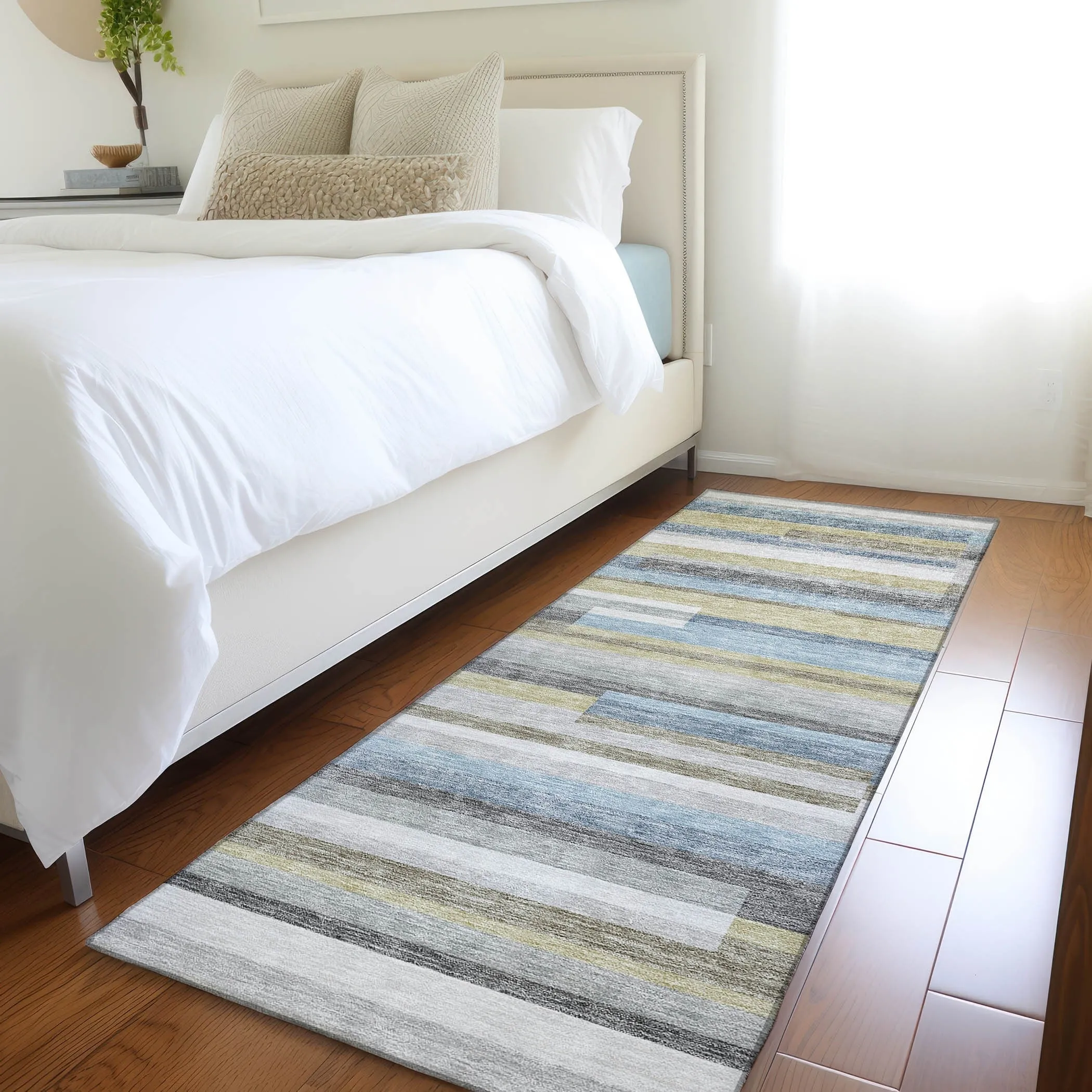 Machine Washable Indoor/ Outdoor Chantille Contempory Stripe Rug