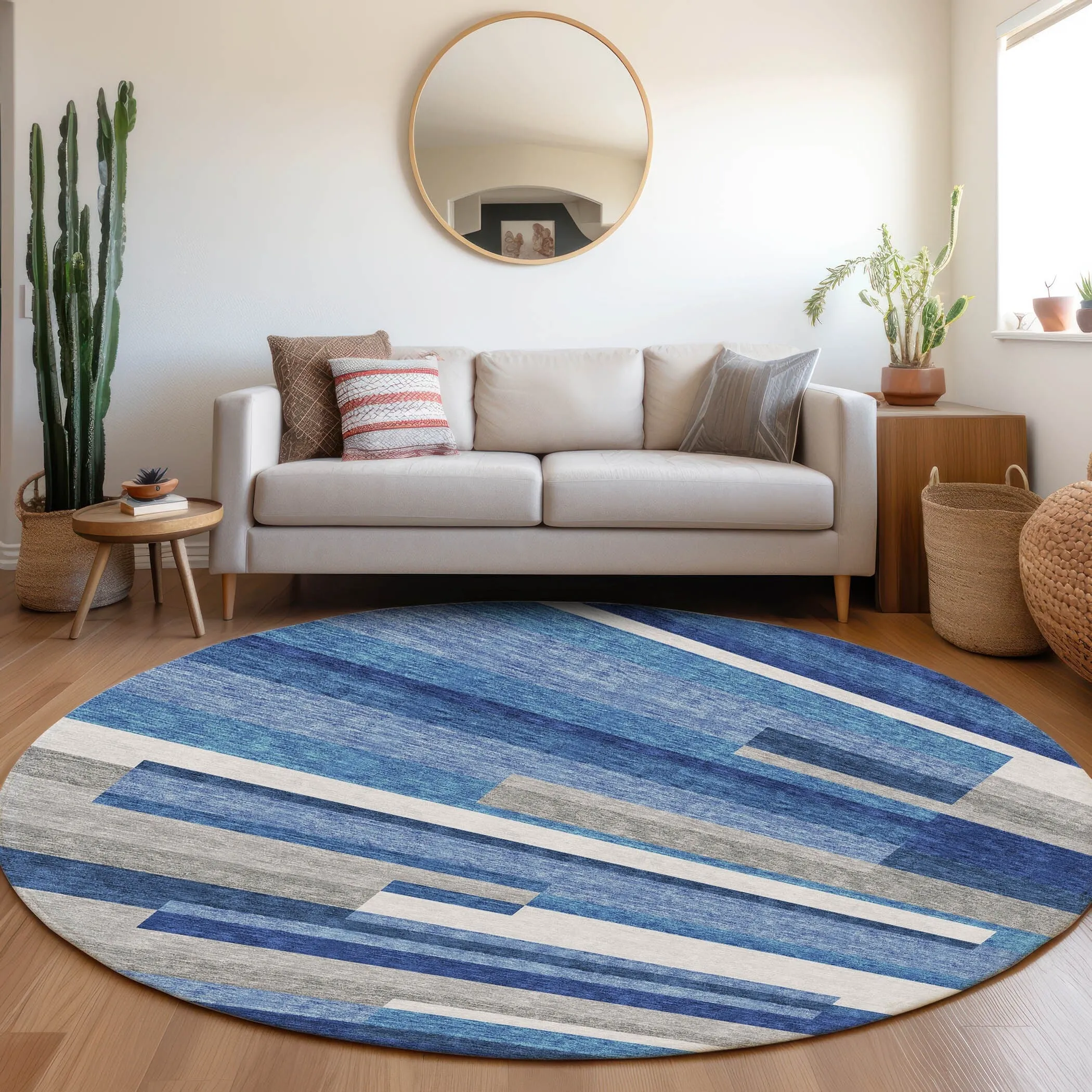 Machine Washable Indoor/ Outdoor Chantille Contempory Stripe Rug