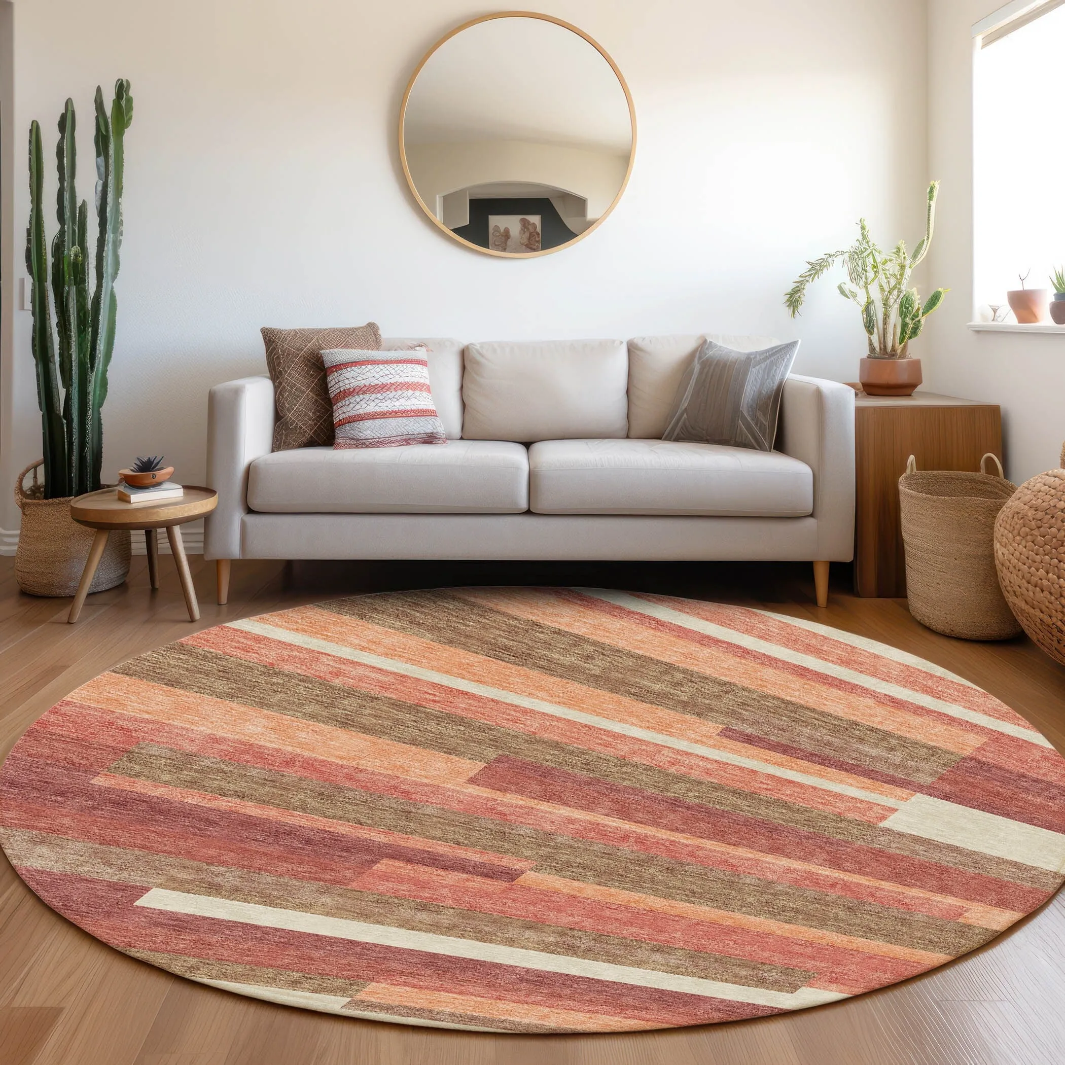 Machine Washable Indoor/ Outdoor Chantille Contempory Stripe Rug