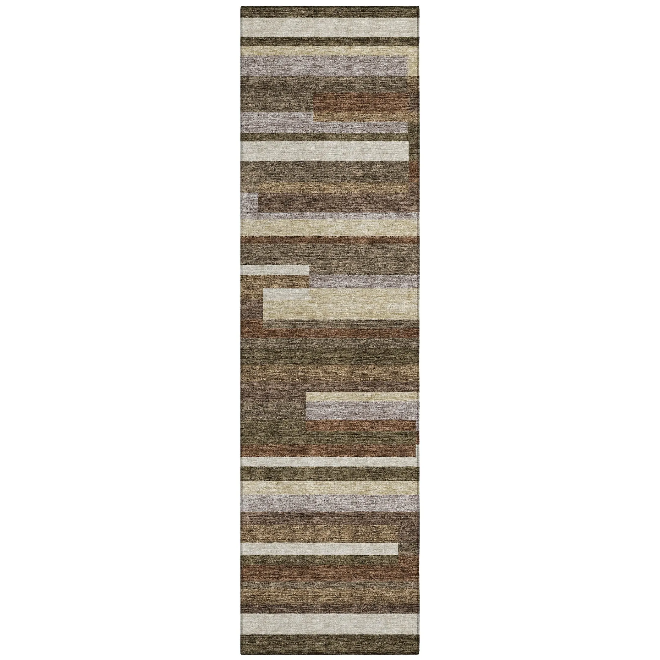 Machine Washable Indoor/ Outdoor Chantille Contempory Stripe Rug