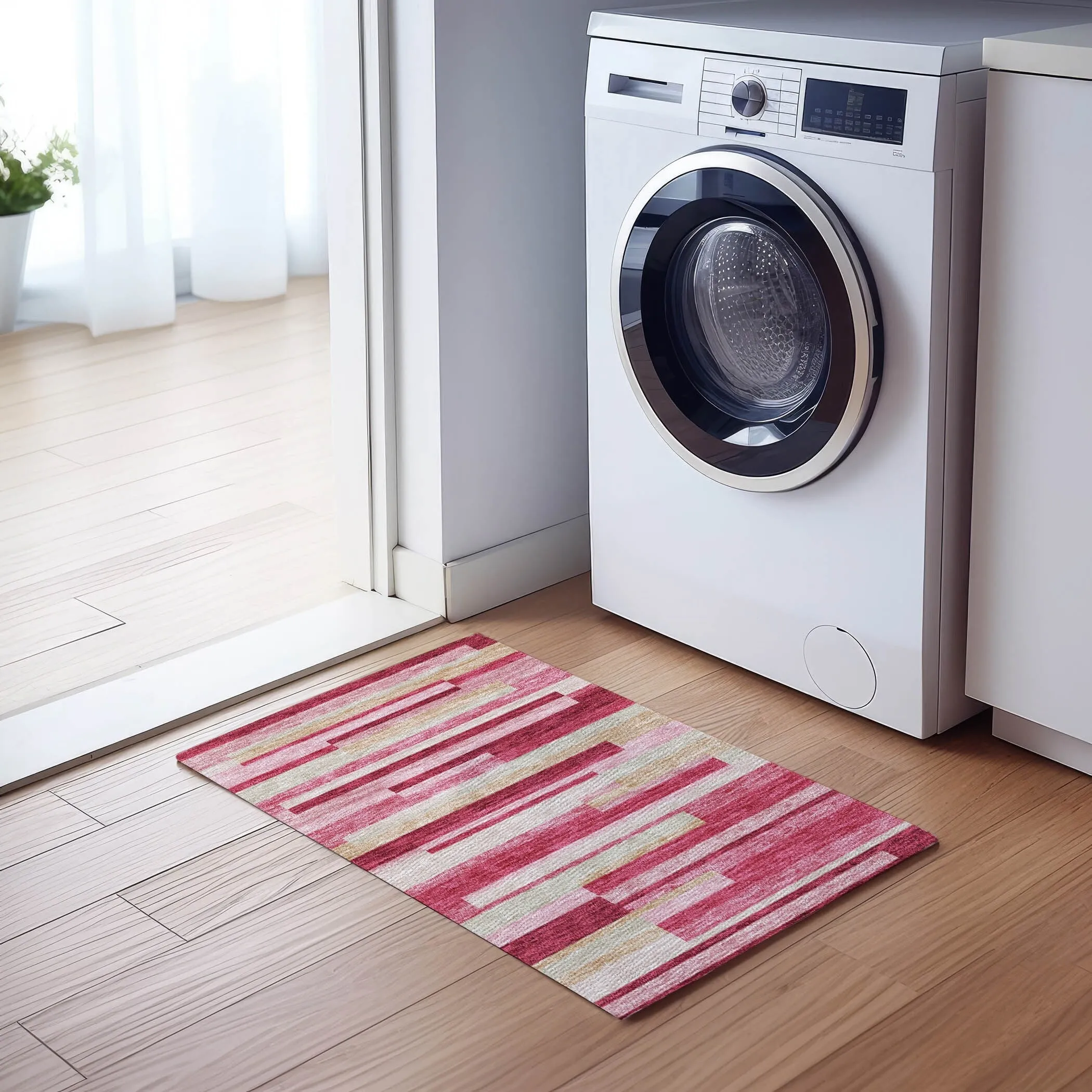 Machine Washable Indoor/ Outdoor Chantille Contempory Stripe Rug