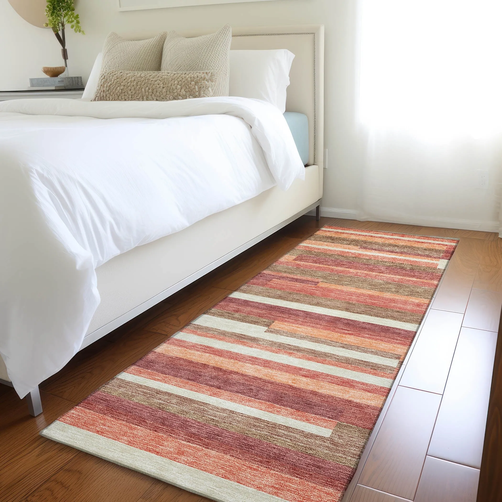 Machine Washable Indoor/ Outdoor Chantille Contempory Stripe Rug