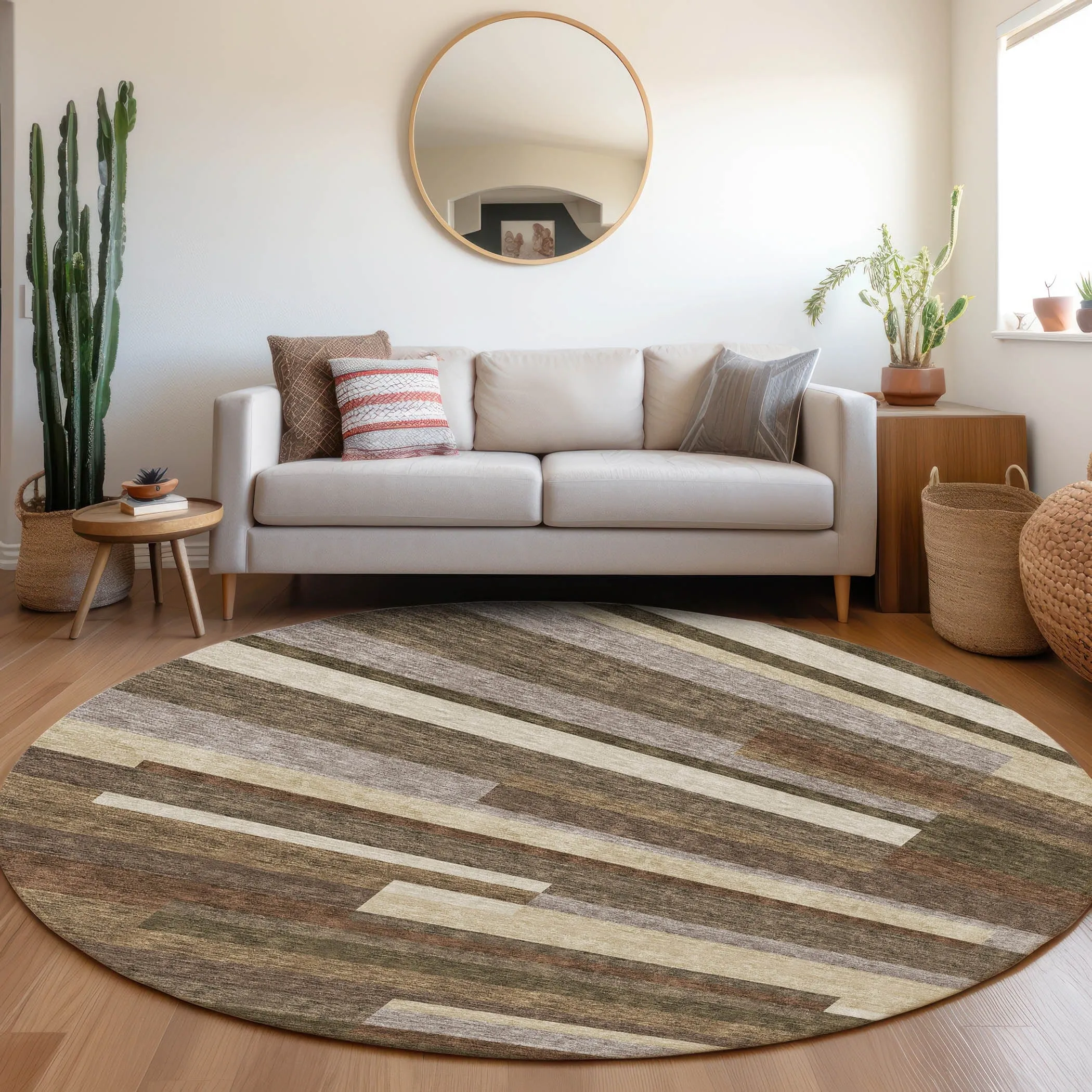 Machine Washable Indoor/ Outdoor Chantille Contempory Stripe Rug